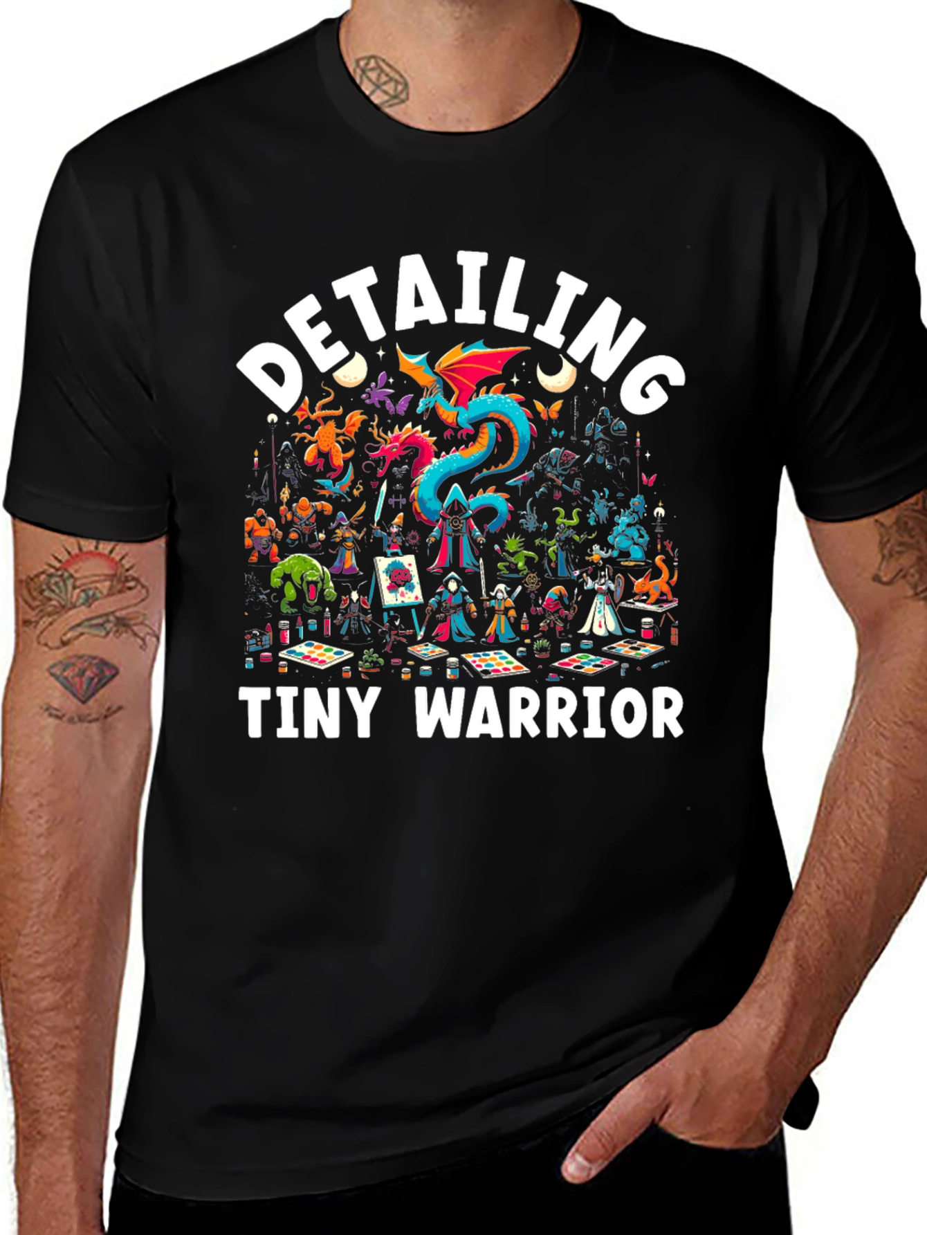 Variant 21 of Detailing Tiny Warrior Graphic Black T-Shirt