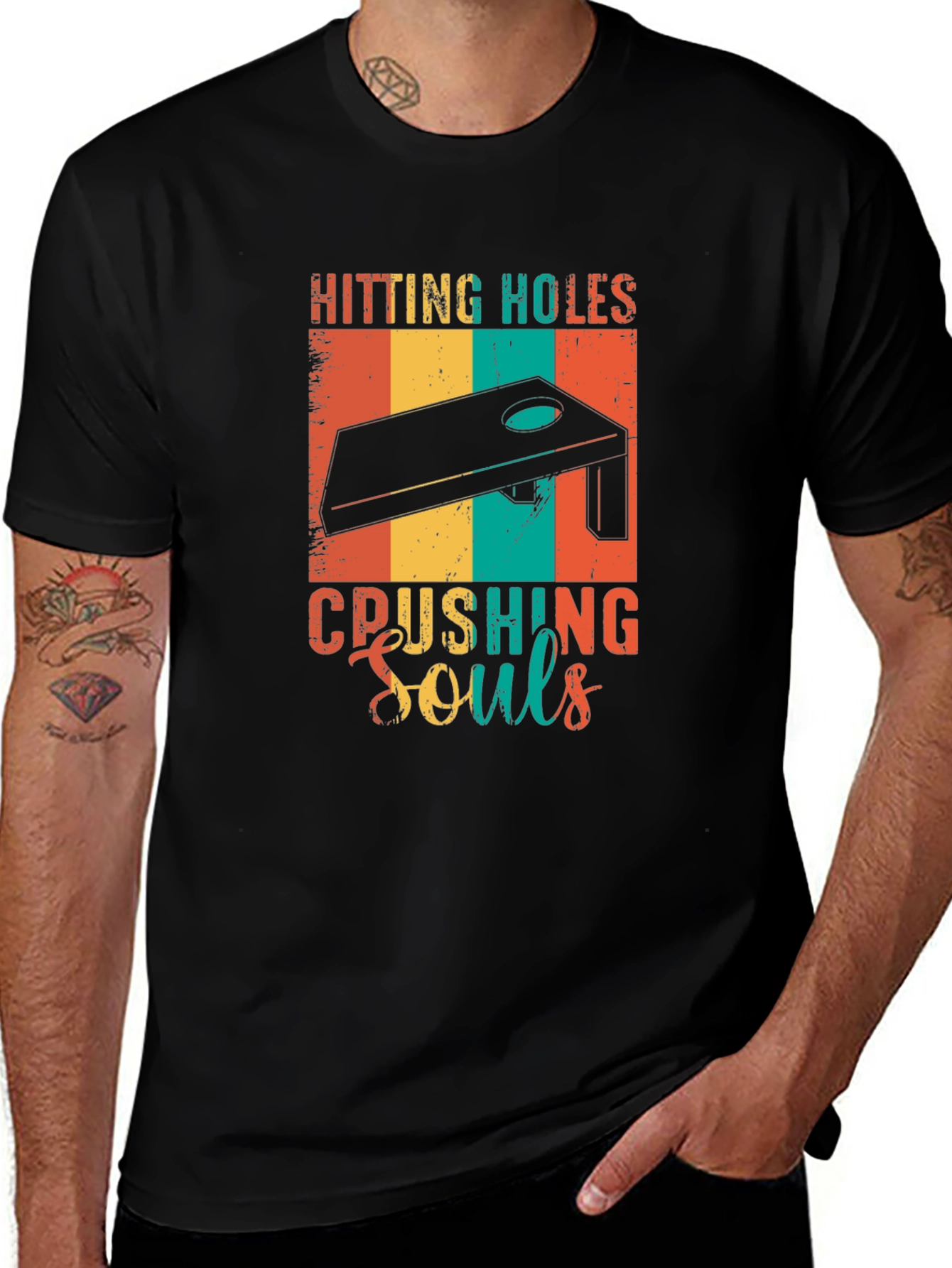 Variant 21 of Hitting Holes Crushing Souls Cornhole T-Shirt