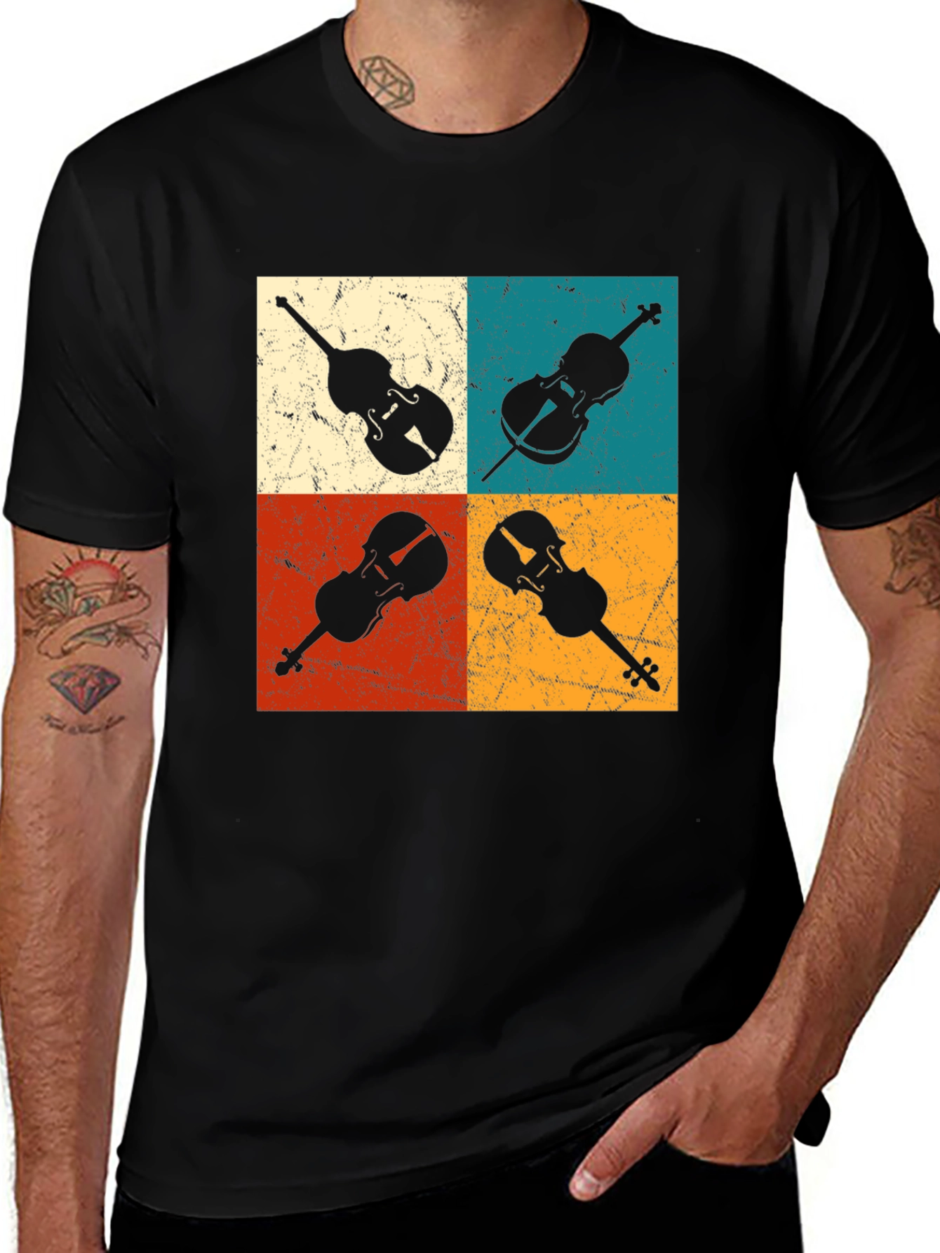Black Retro Violin Collage Graphic Tee main image