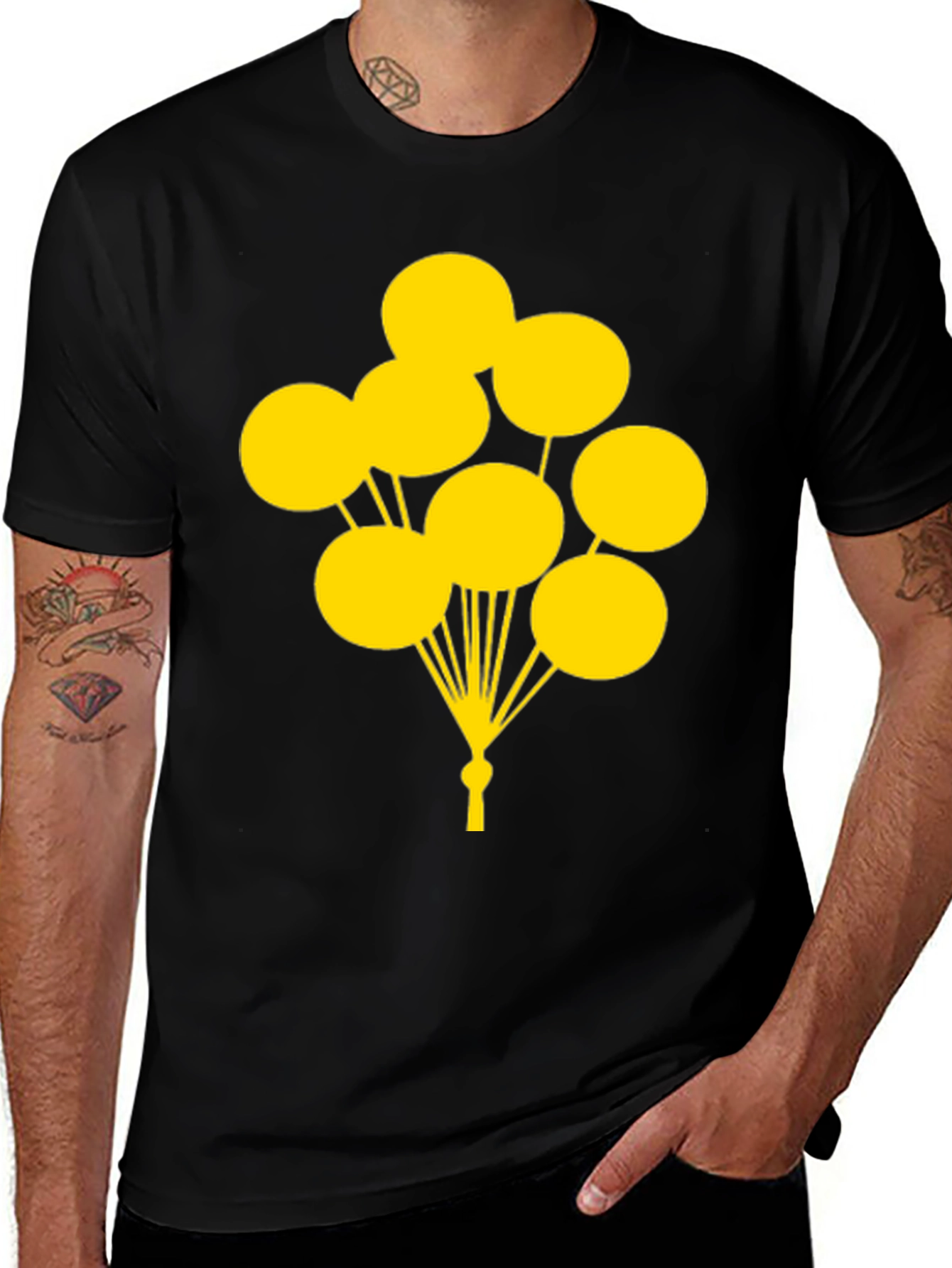 Variant 29 of Graphic Tee: Yellow Balloons on Black