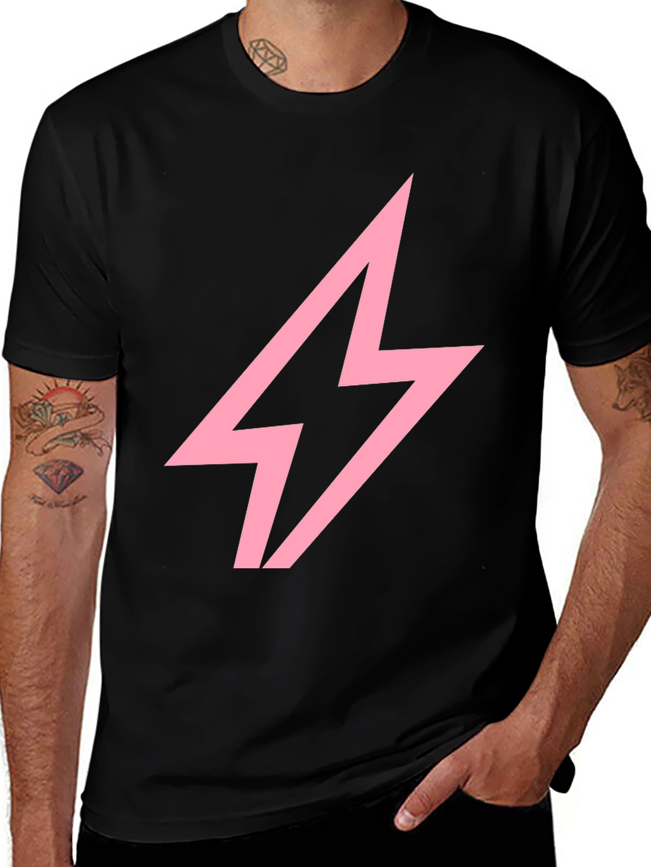 Variant 4 of Pink Lightning Bolt Graphic Black T-Shirt