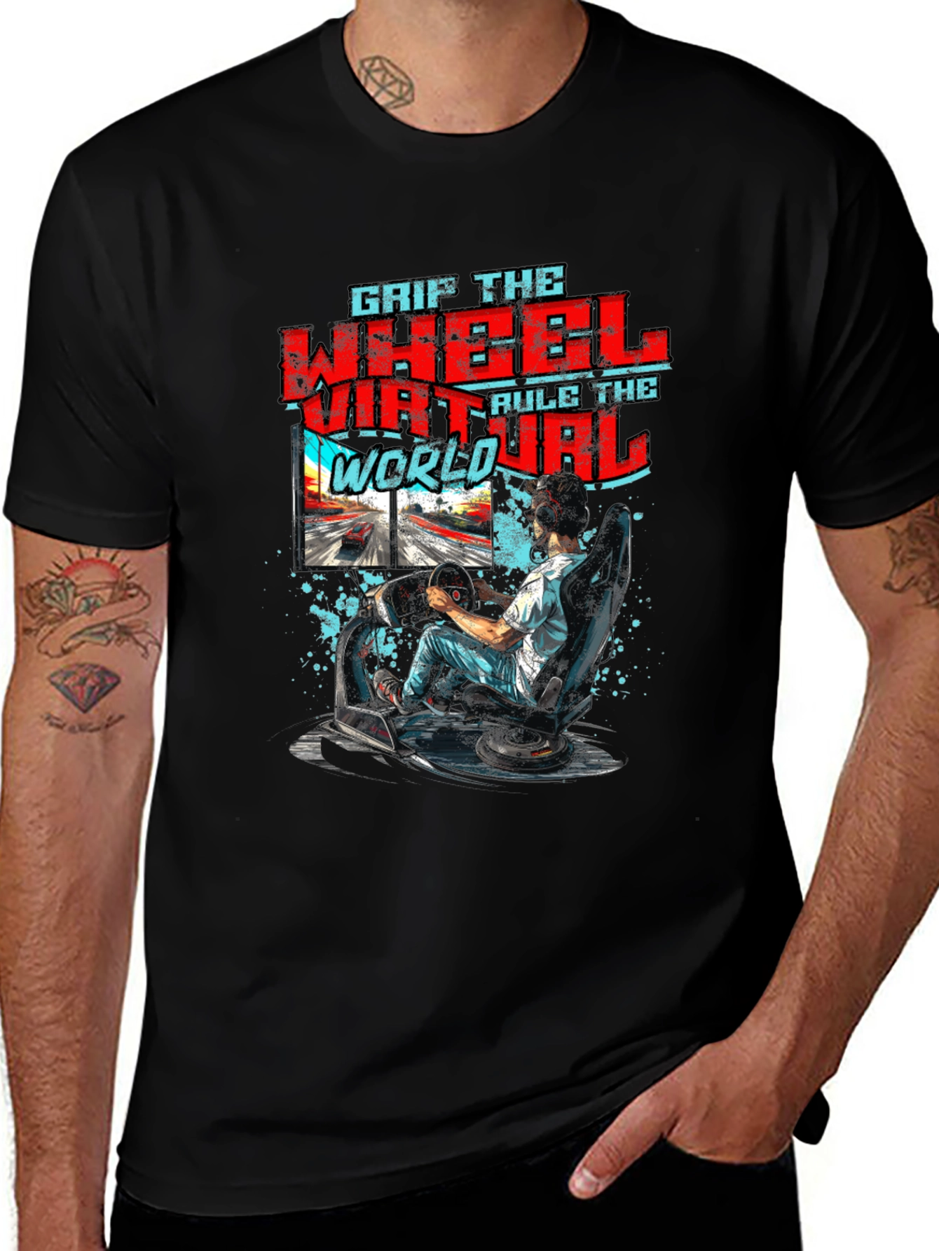 Variant 5 of Grip the Wheel Virtual World Black T-Shirt