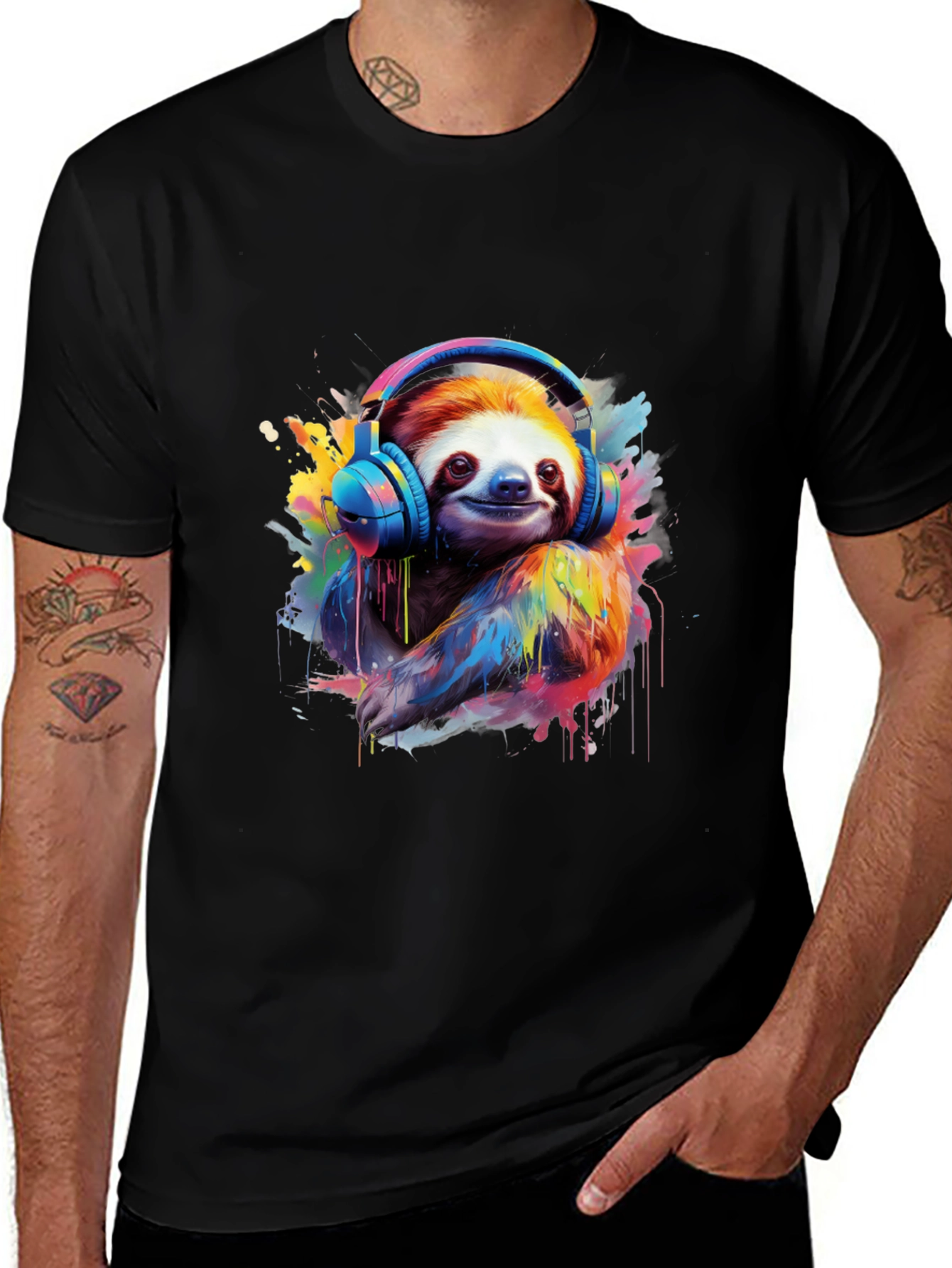 Variant 3 of Sloth with Headphones Graphic T-Shirt - Unique Design