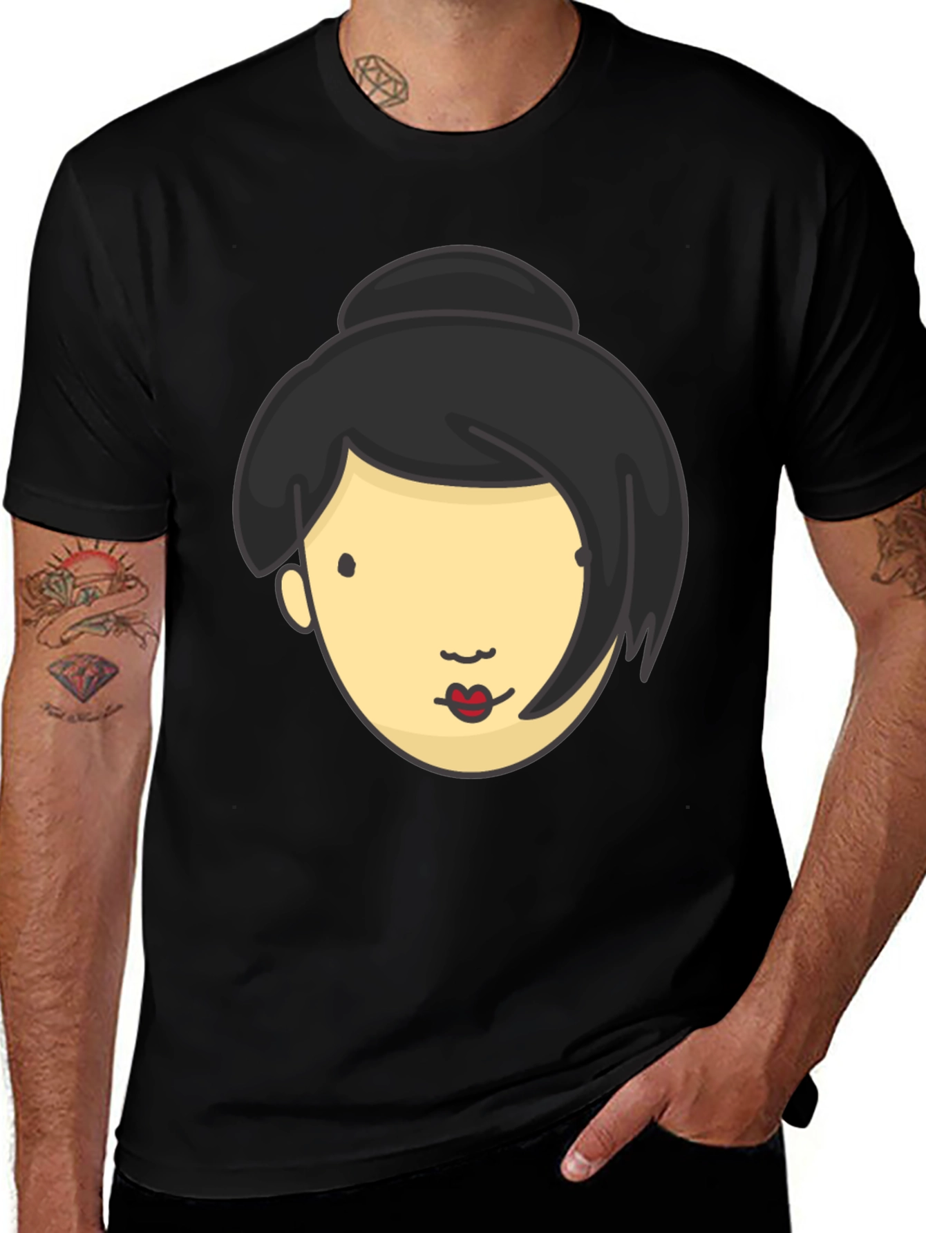 Variant 21 of Cartoon Woman Face Graphic Tee - Fun & Unique Style