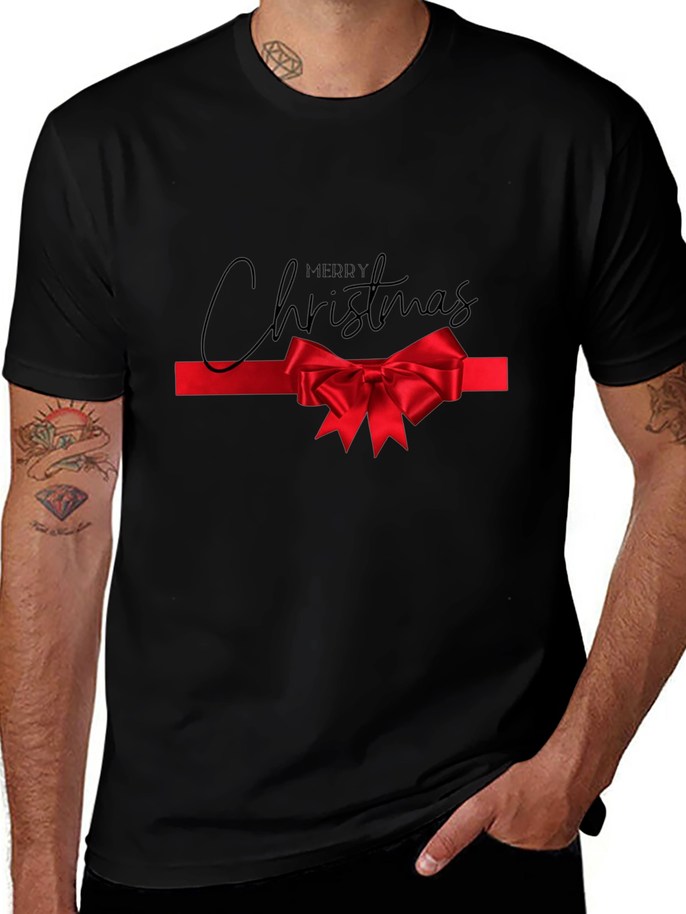 Festive Christmas Bow Graphic Tee - Holiday Style