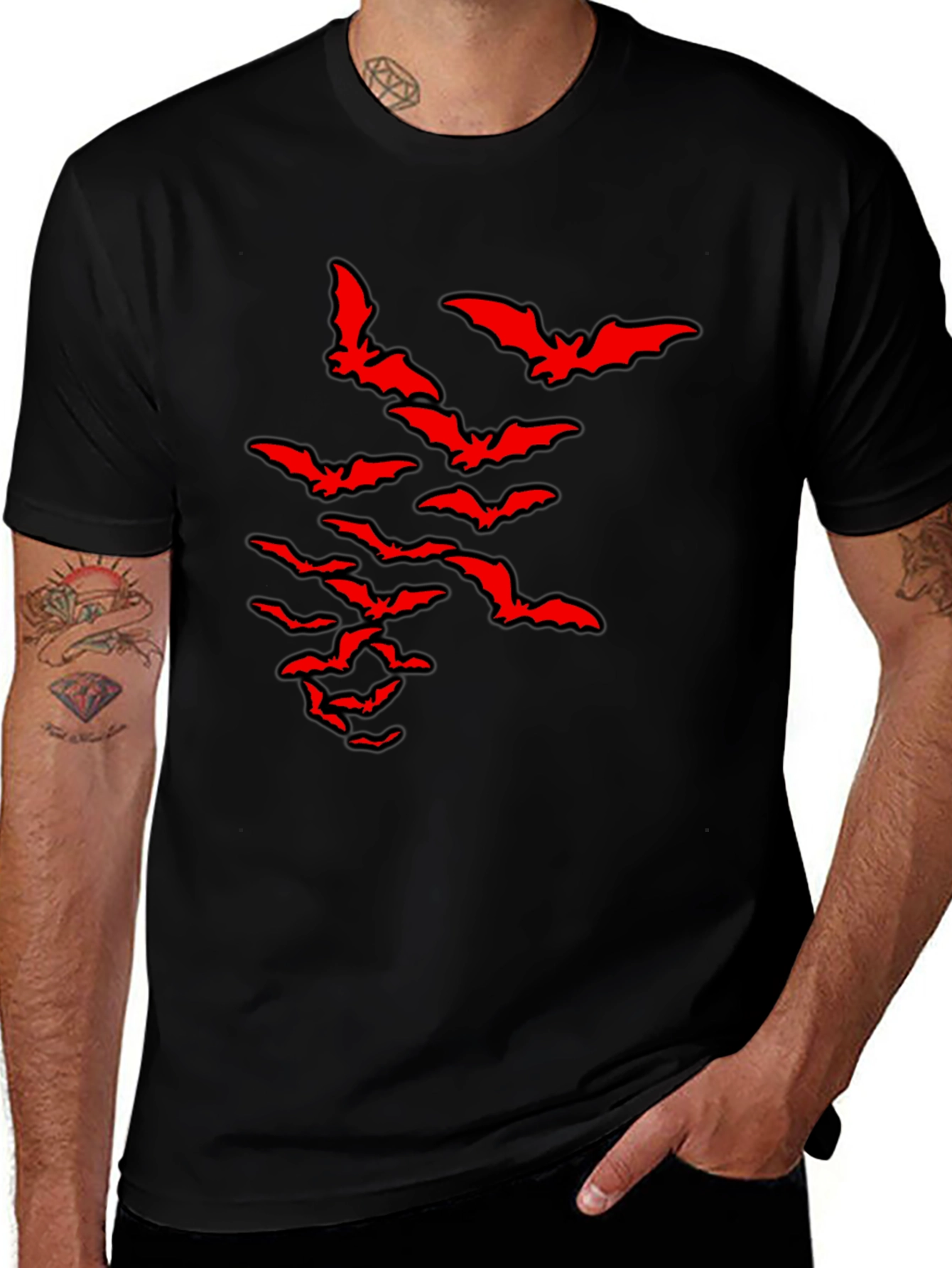 Variant 11 of Bat Graphic Black T-Shirt - Halloween Fashion