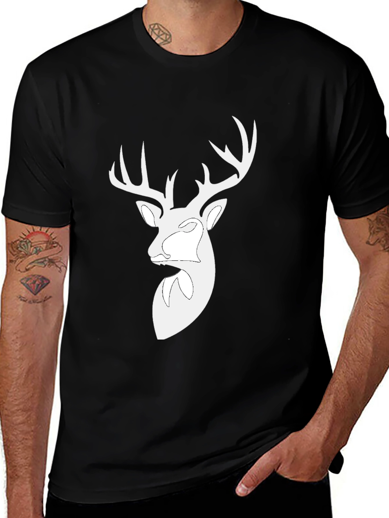 Variant 17 of Deer Head Graphic Black T-Shirt