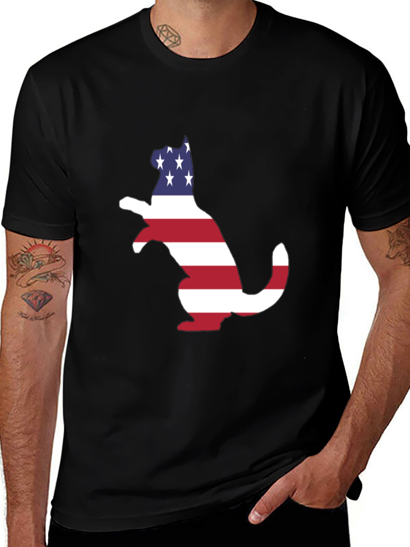 Variant 13 of Patriotic Cat USA Flag Men's Black T-Shirt