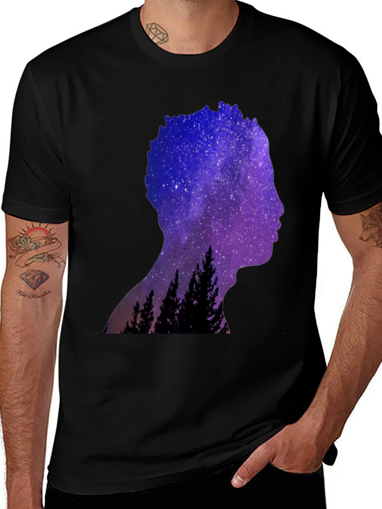 Black Galaxy Silhouette Graphic Tee - Men's Black T-Shirt main image