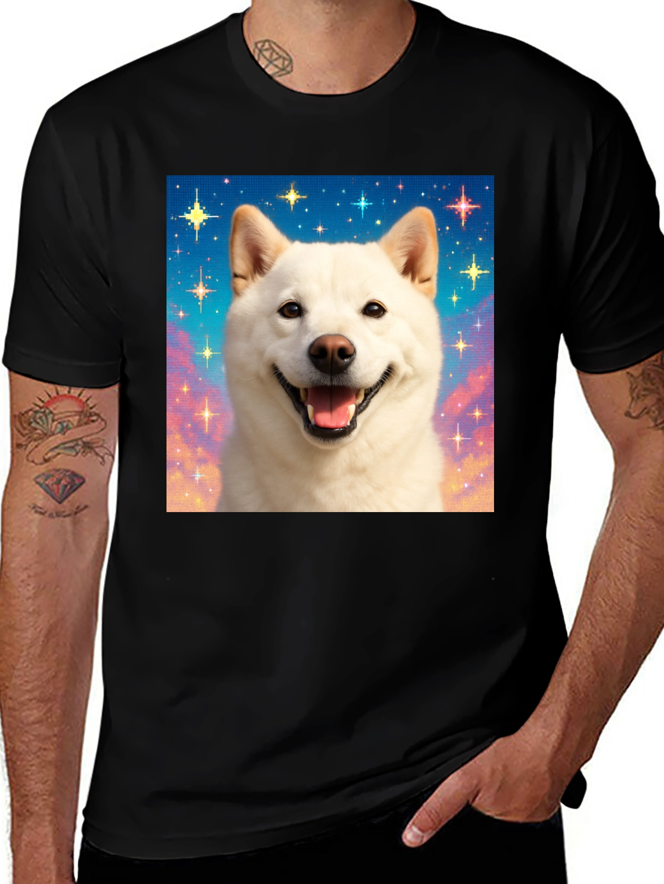 Shiba Inu Dog Starry Sky Graphic Tee - Black
