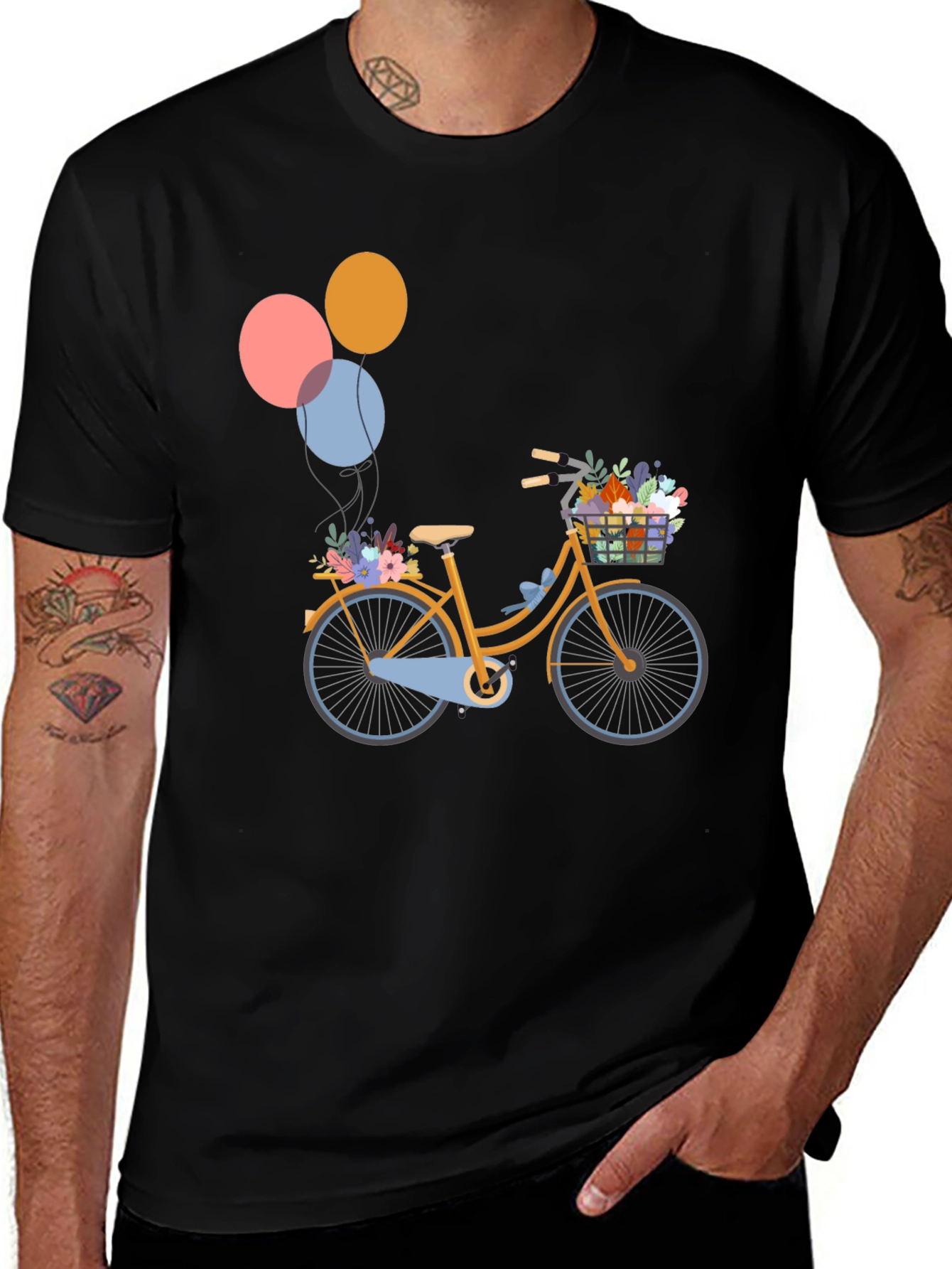 Variant 3 of Black T-Shirt with Bicycle & Balloons Graphic