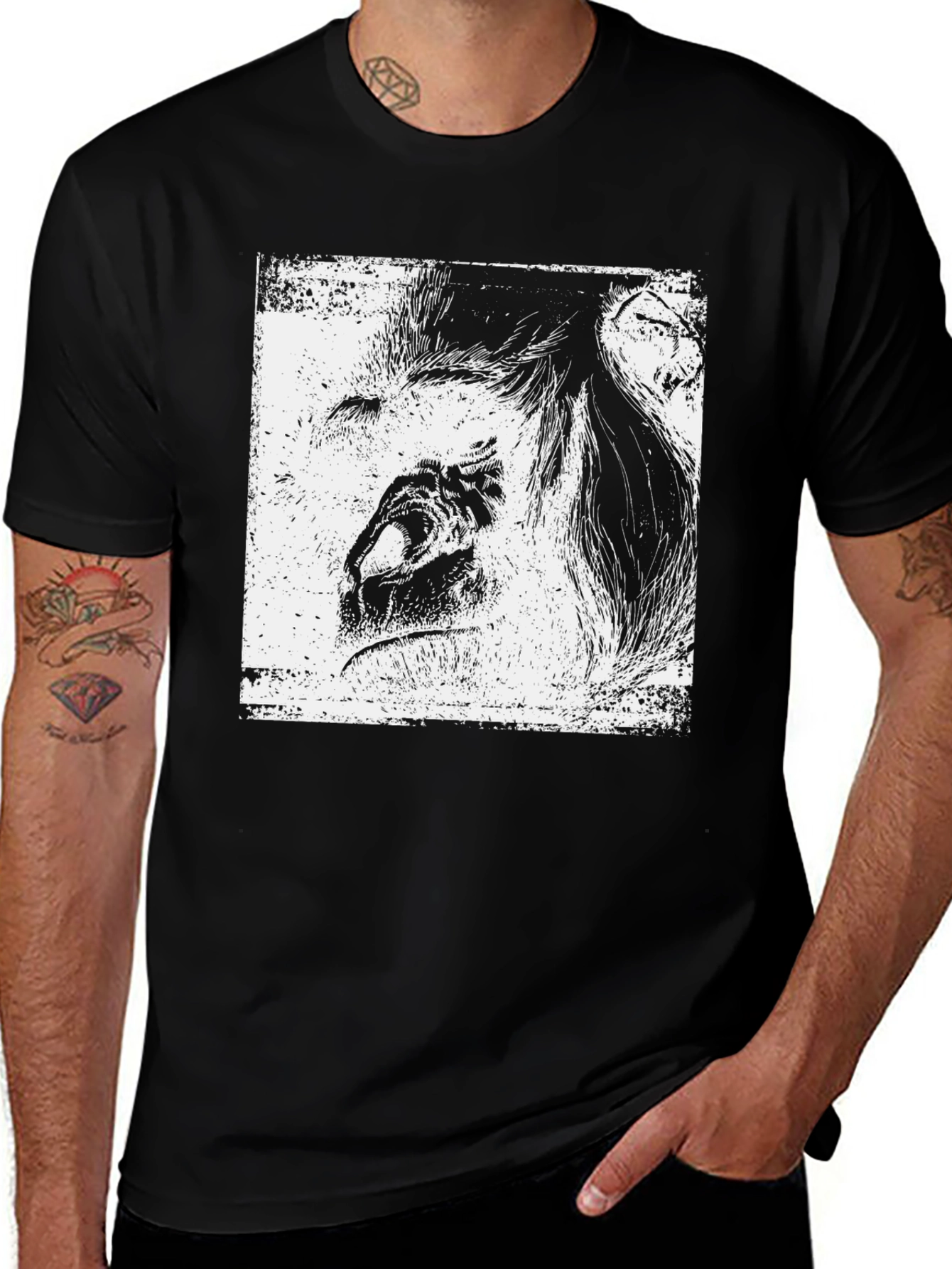 Variant 10 of Abstract Lion Graphic Black T-Shirt