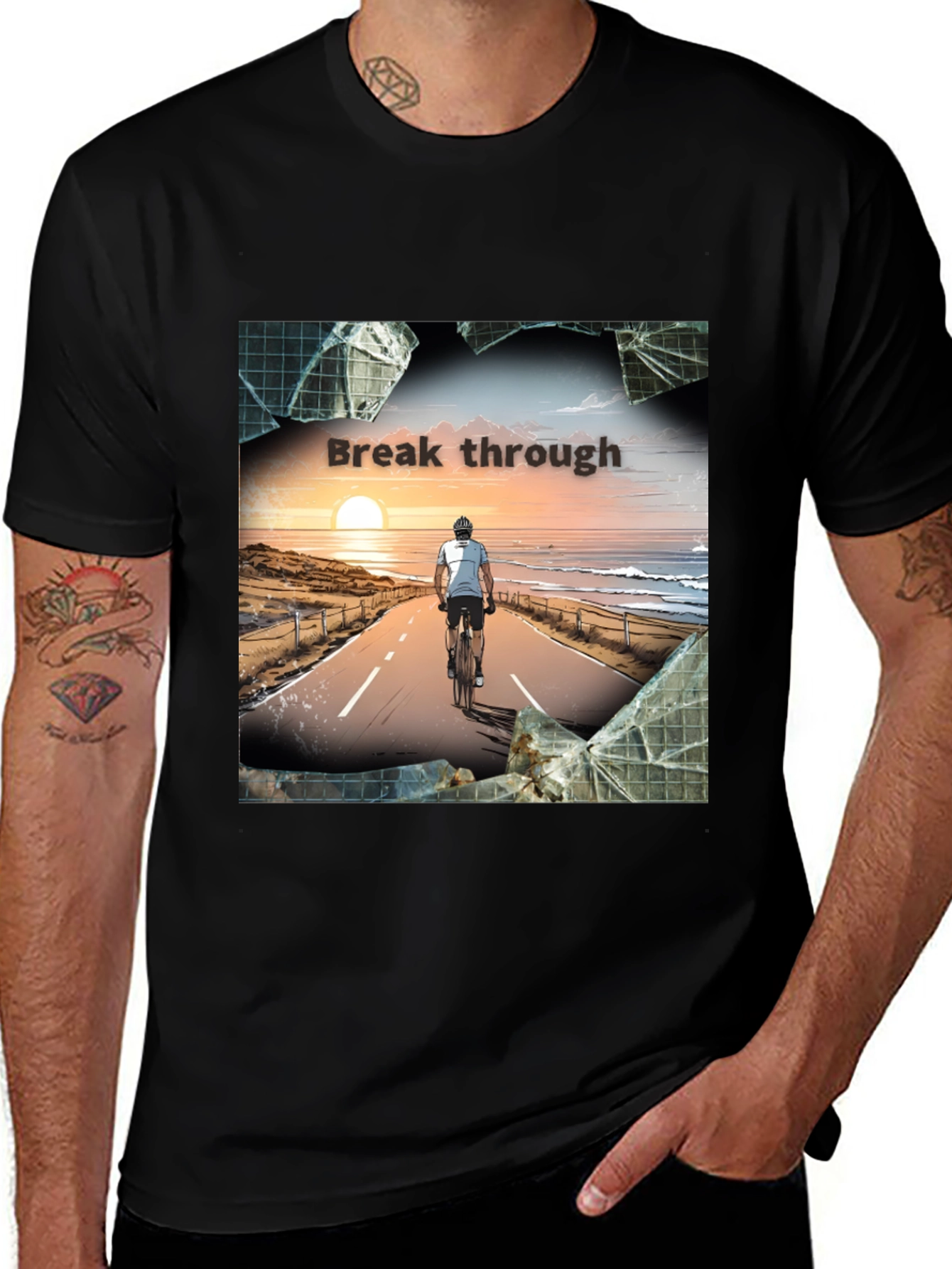 Variant 22 of Break Through T-Shirt: Cyclist Road to Success Tee