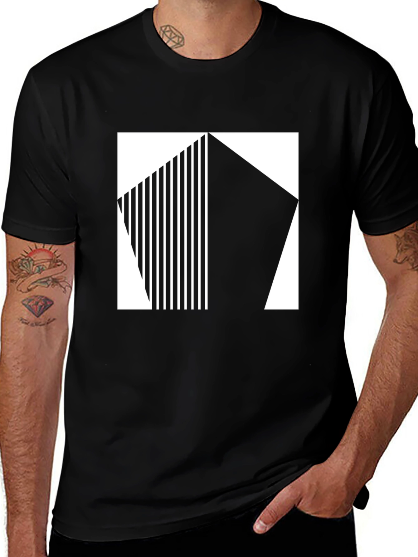 Variant 17 of Modern Geometric Graphic Tee - Black Cotton Shirt