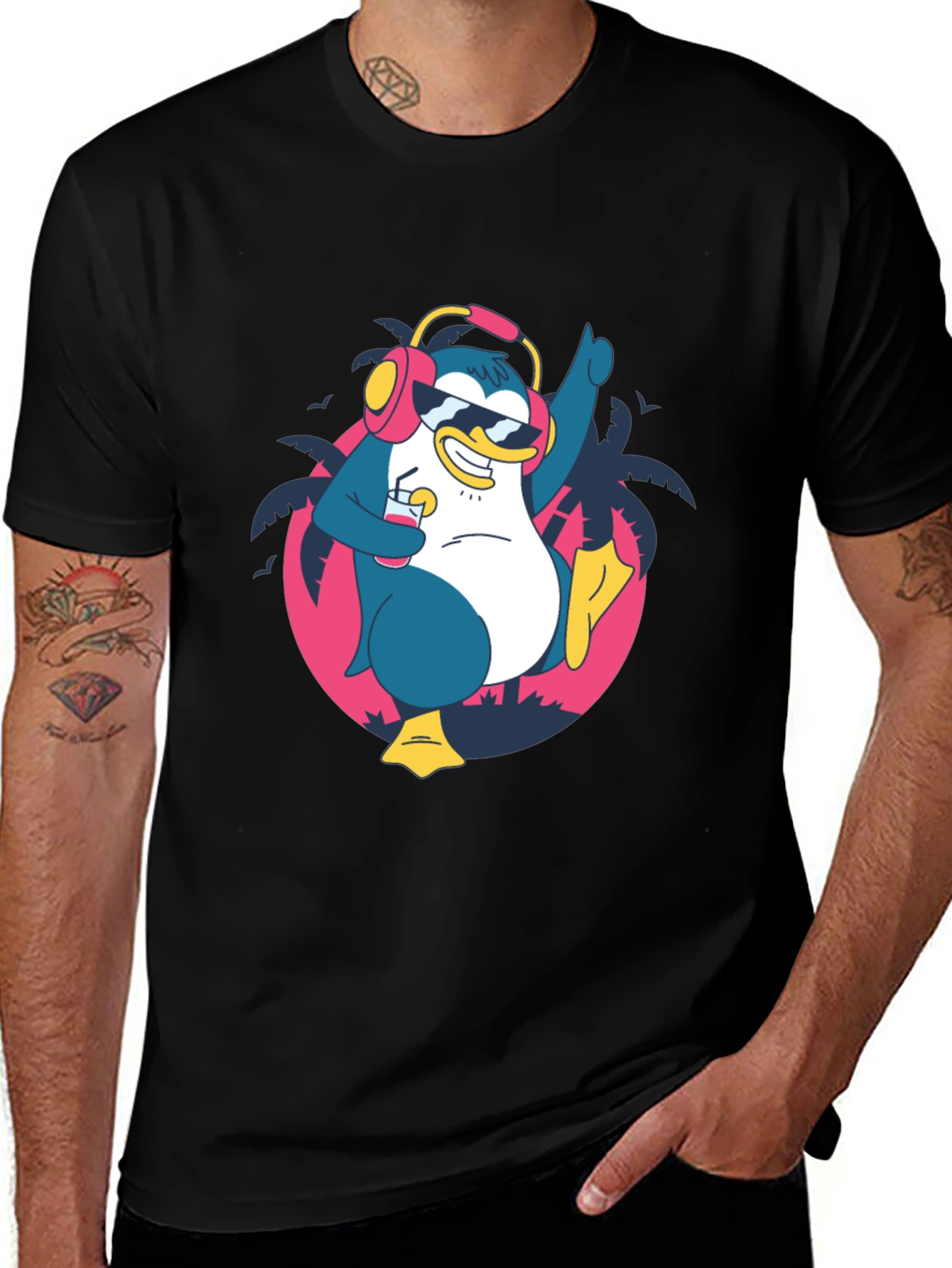 Variant 26 of Cool Penguin Graphic Tee - Black Cotton Shirt