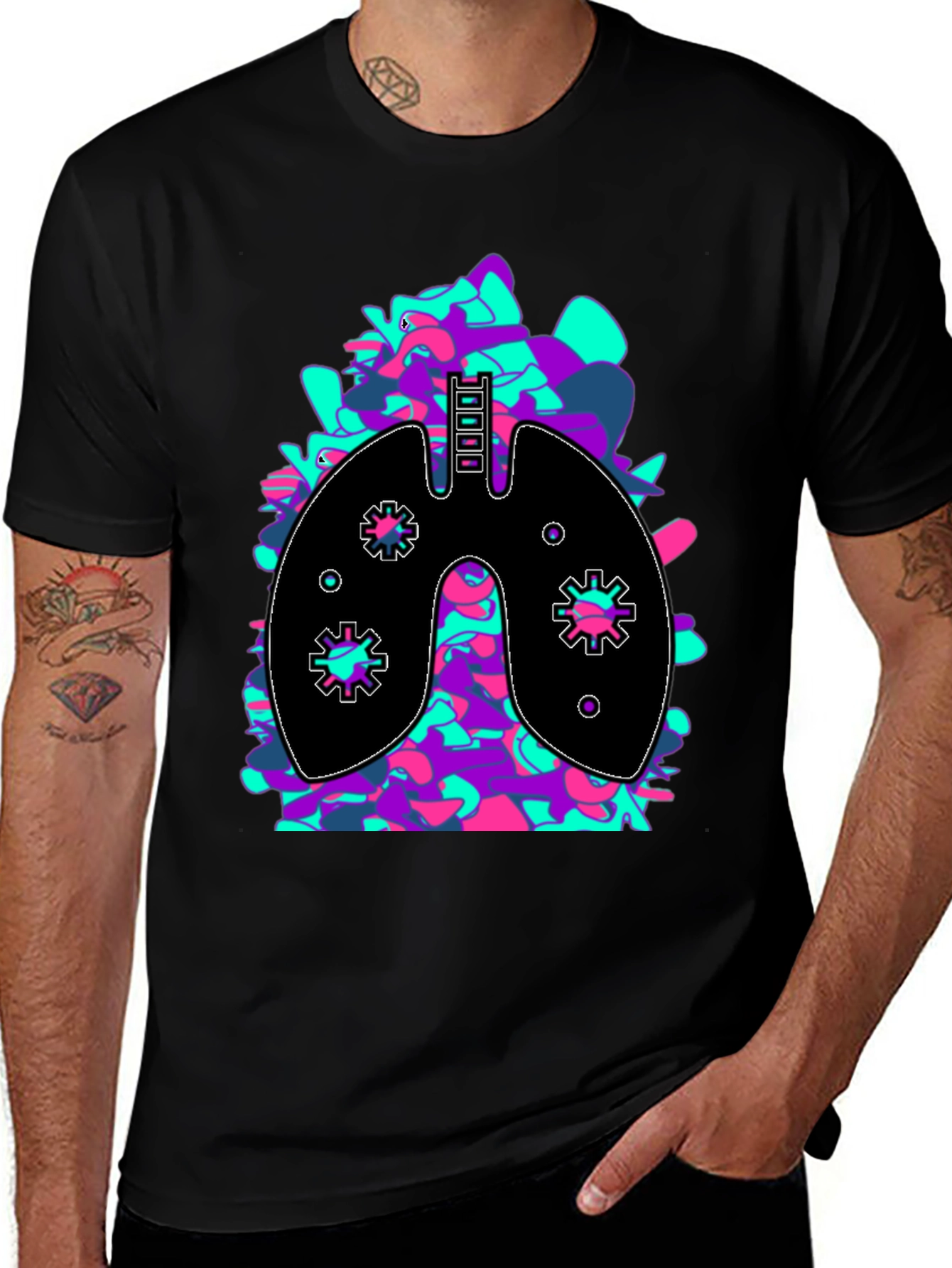 Variant 9 of Anatomical Lungs Graphic Tee - Black Cotton Blend