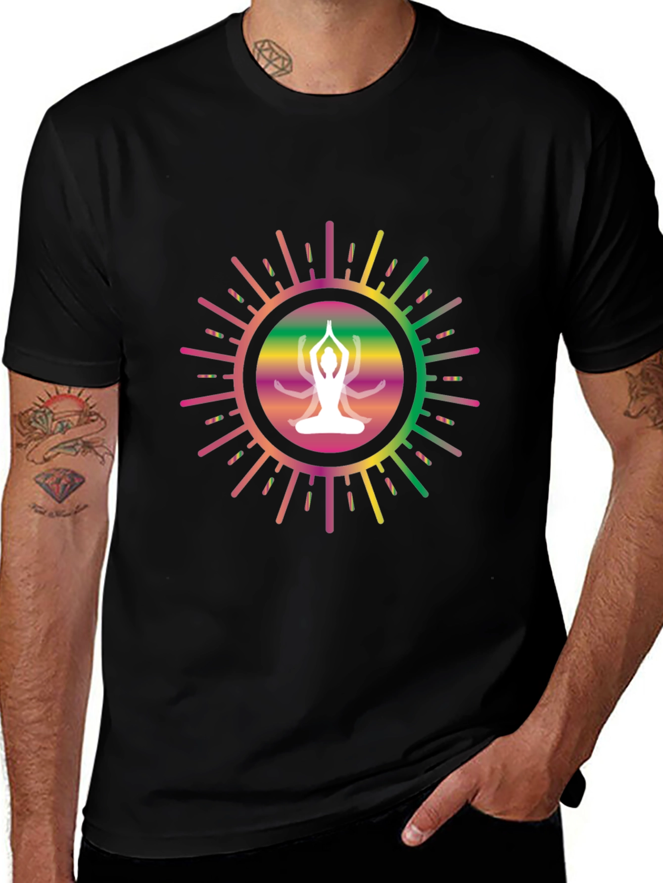 Variant 15 of Yoga Sunburst Graphic Tee - Black Cotton Blend