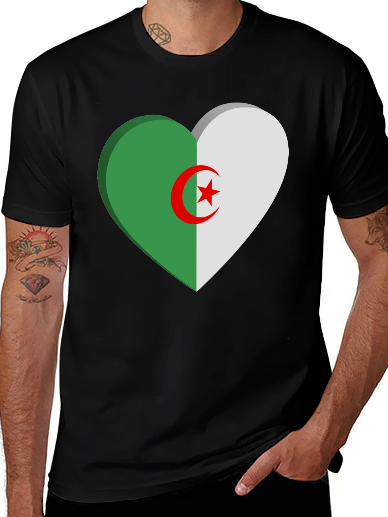 Algeria Flag Heart T-Shirt - Black