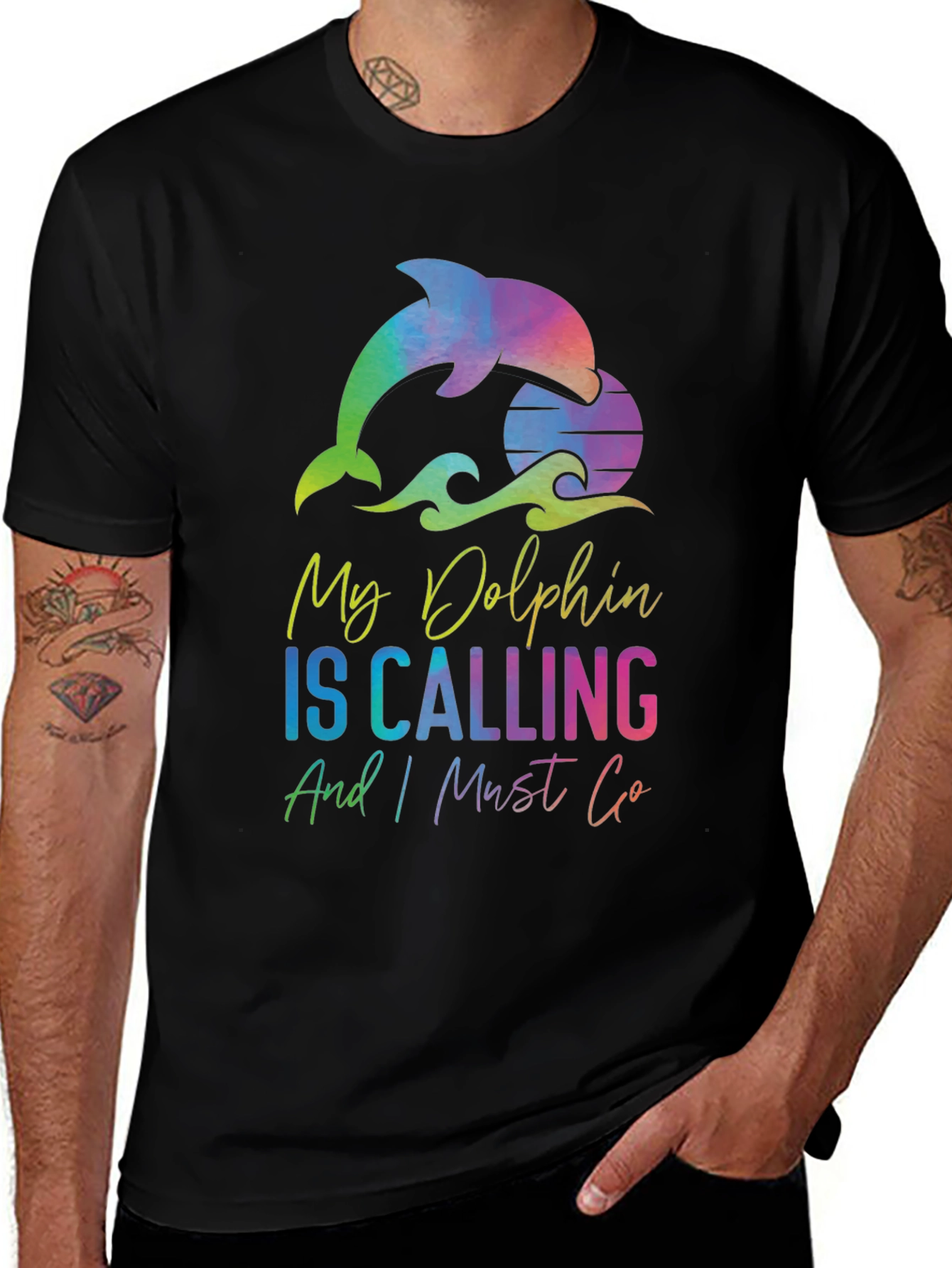 Variant 7 of My Dolphin is Calling Black Graphic Tee