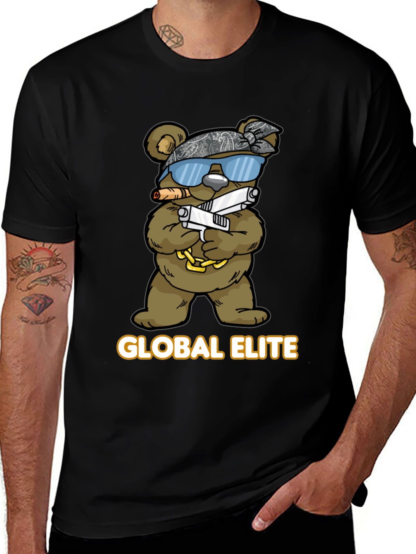 Global Elite Bear Graphic T-Shirt - Men's Black Tee