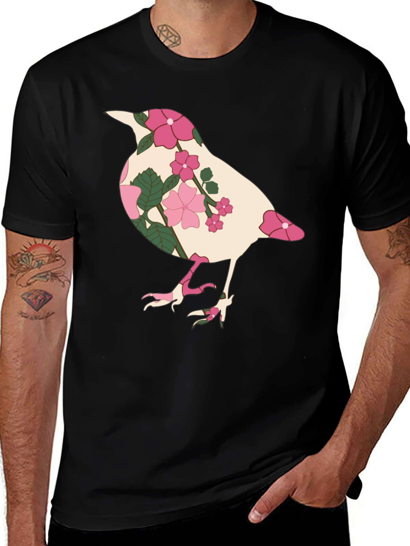 Variant 24 of Floral Bird Graphic Tee - Black