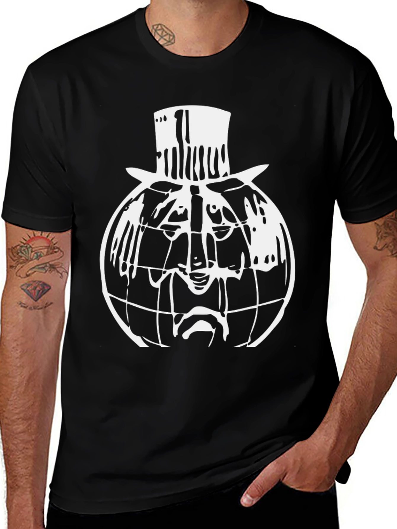 Variant 8 of Black T-Shirt with Globe Head Design