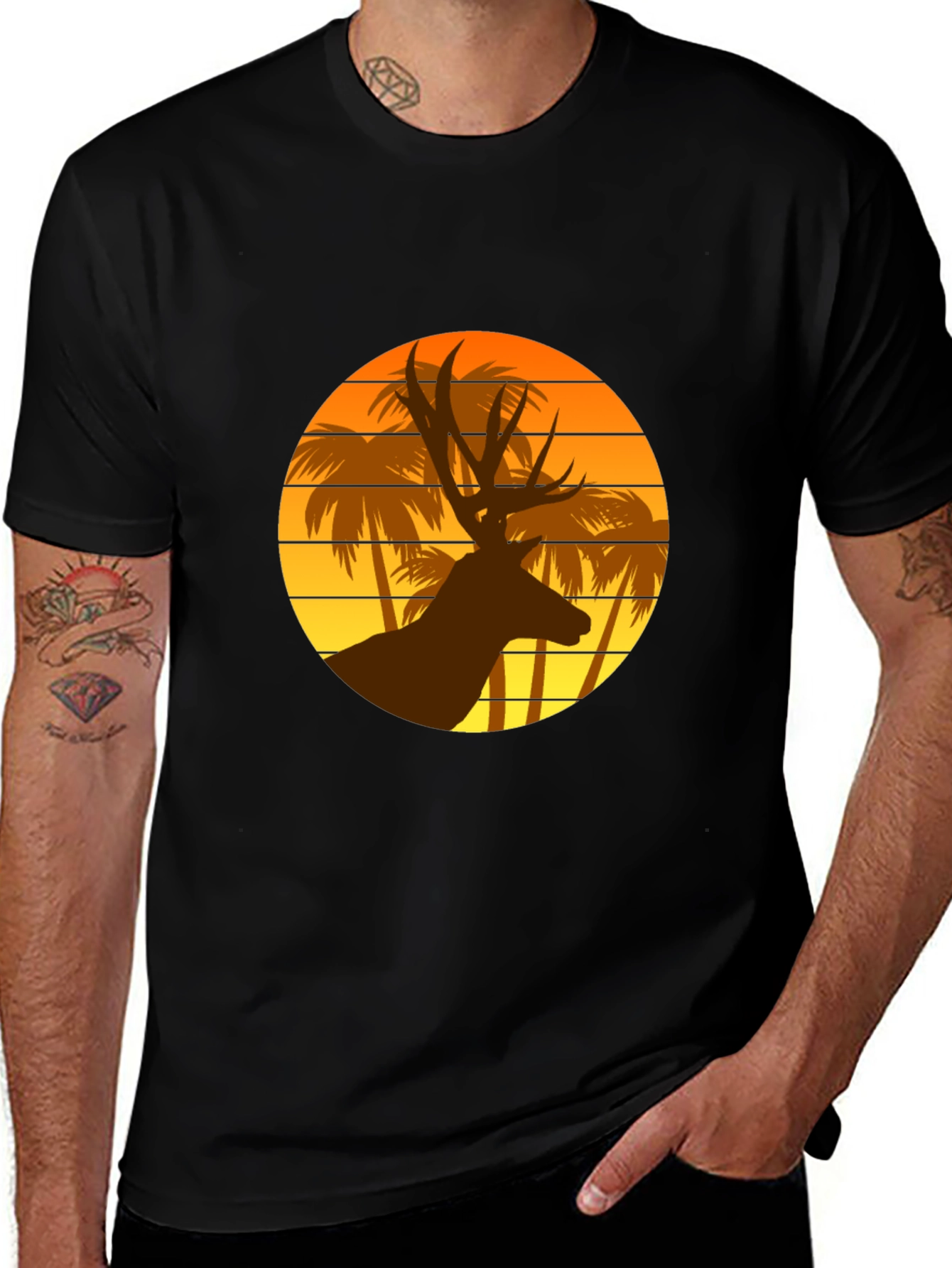 Variant 18 of Deer Sunset Graphic T-Shirt | Tropical Vibes