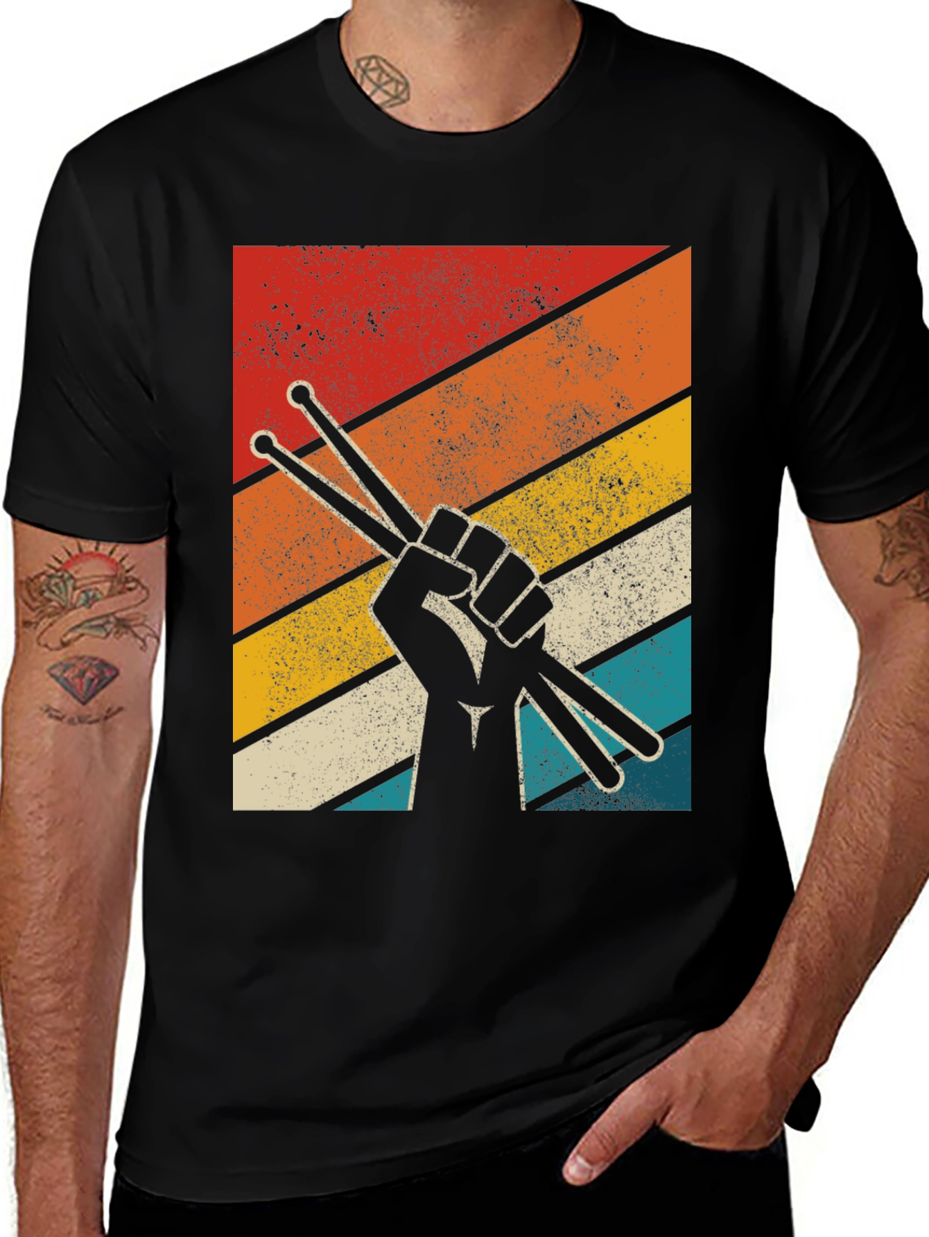 Variant 14 of Retro Drummer T-Shirt - Drum Sticks Graphic Tee