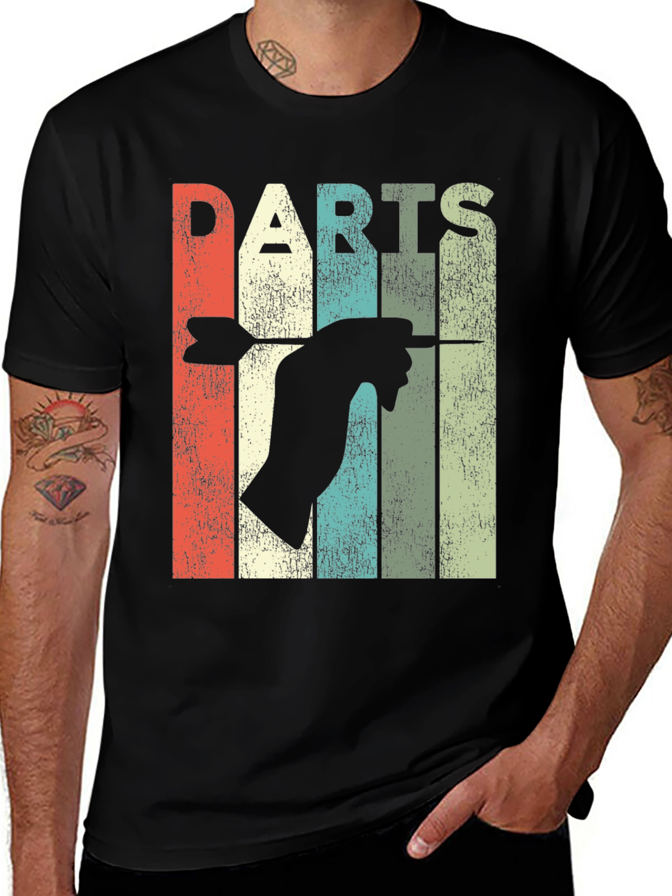 Black Vintage Darts T-Shirt - Retro Dart Throwing Design main image
