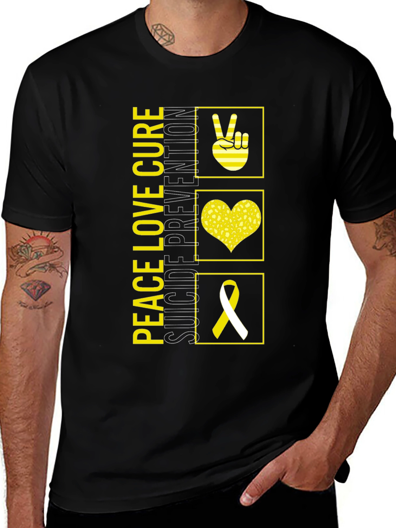 Variant 11 of Peace Love Cure Suicide Prevention Awareness T-Shirt