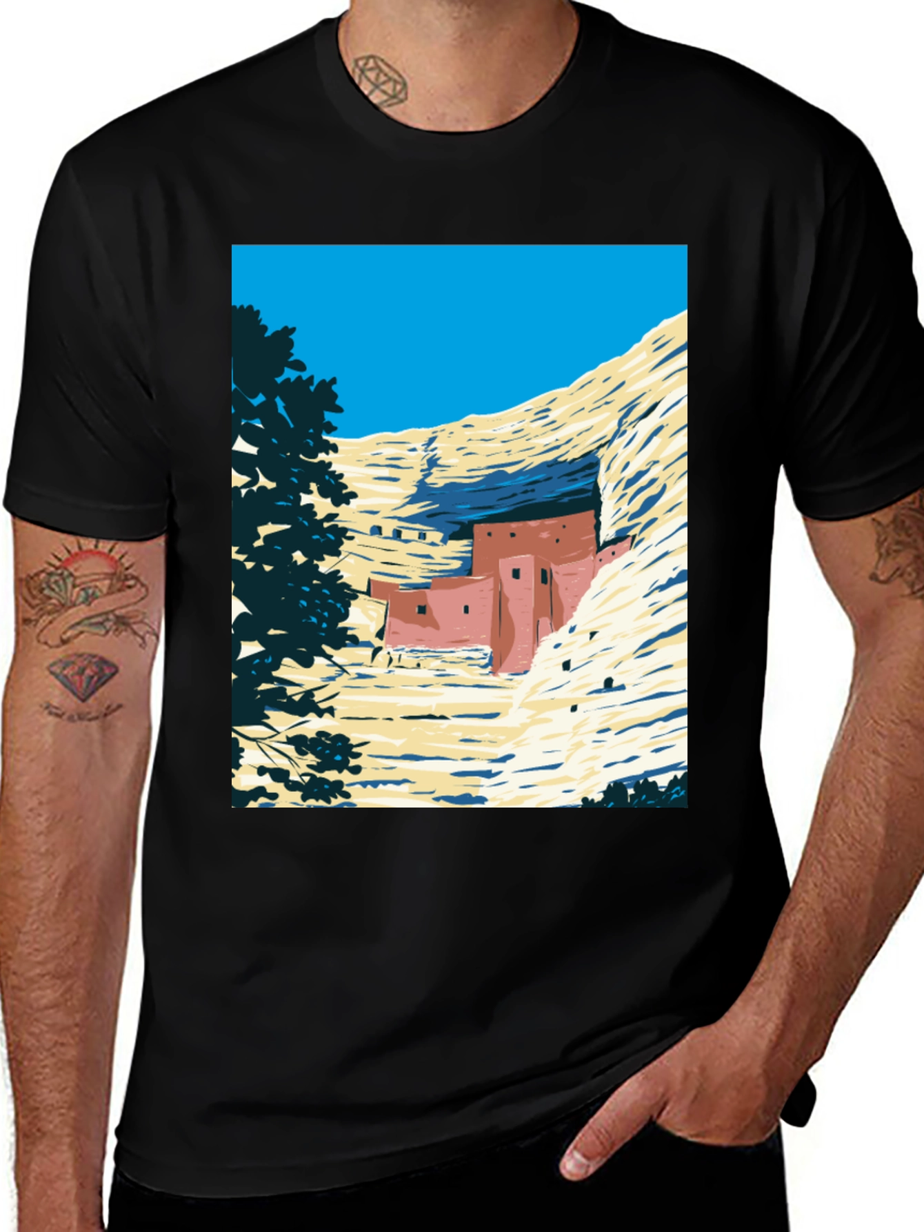 Variant 22 of Cliff Dwellings Graphic Tee - Retro Desert Scene