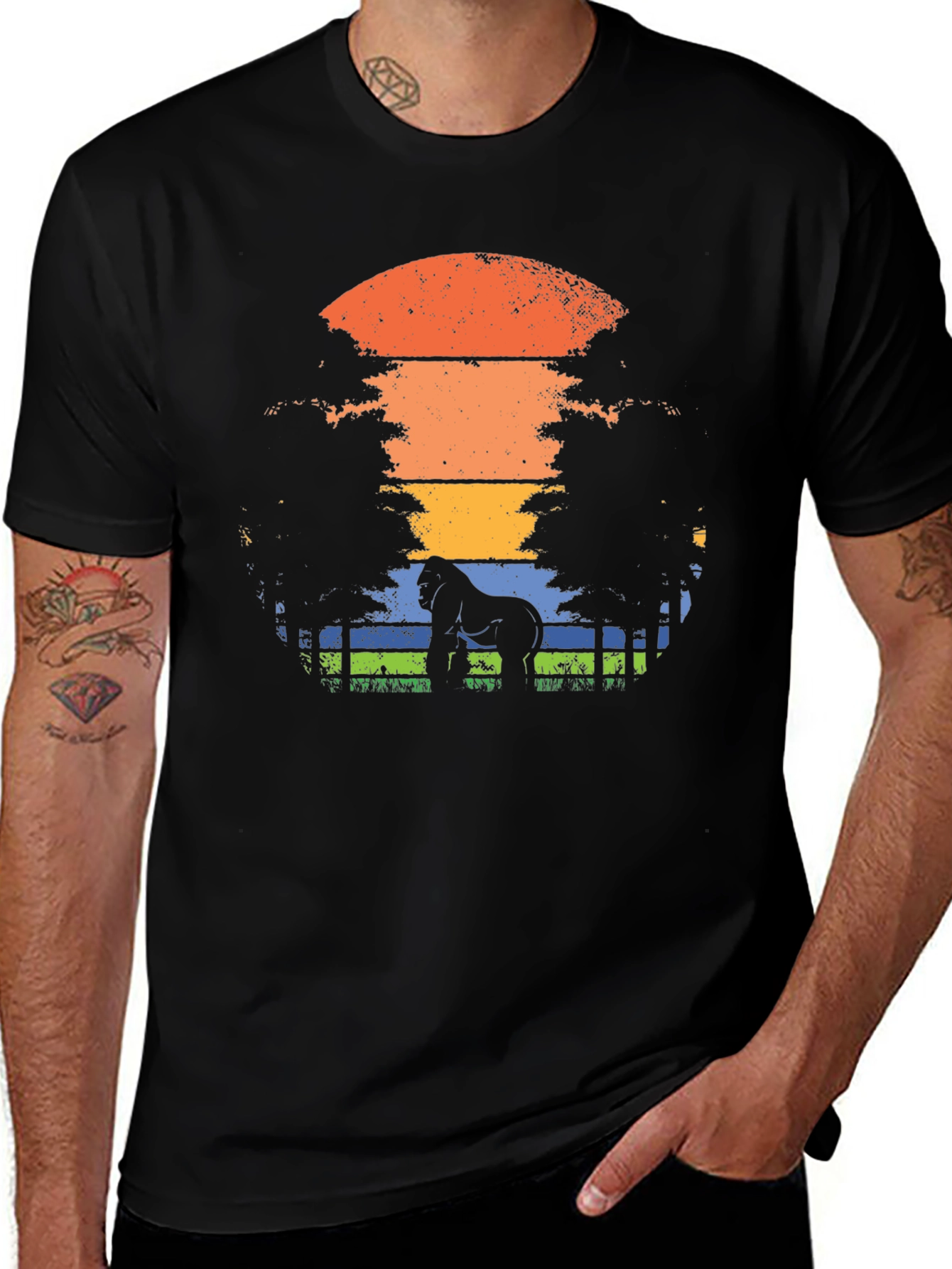 Variant 30 of Gorilla Sunset Graphic Tee - Black Casual T-Shirt