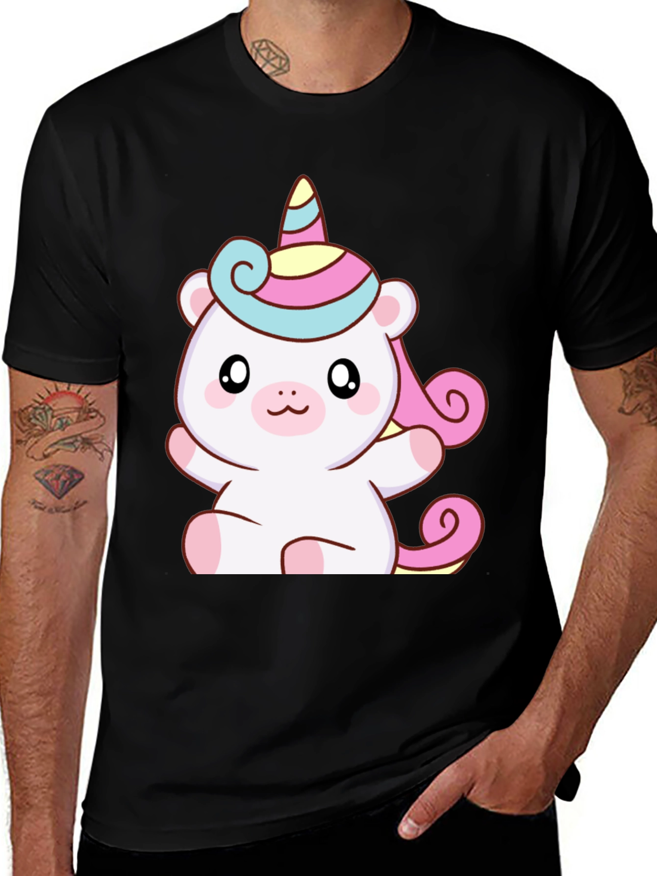 Variant 17 of Cute Unicorn Bear Graphic Black T-Shirt