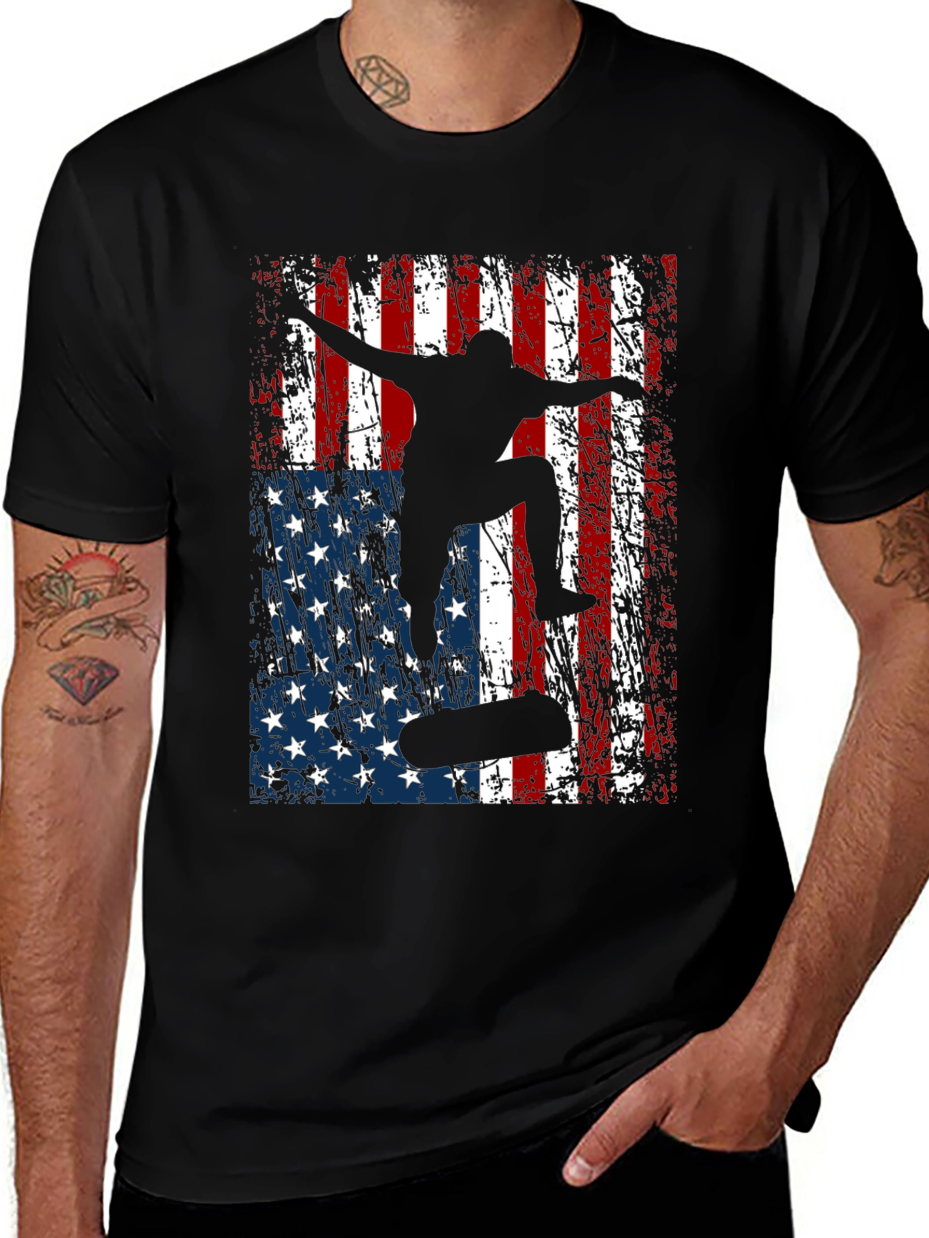 Variant 21 of Skateboarding American Flag Graphic Tee