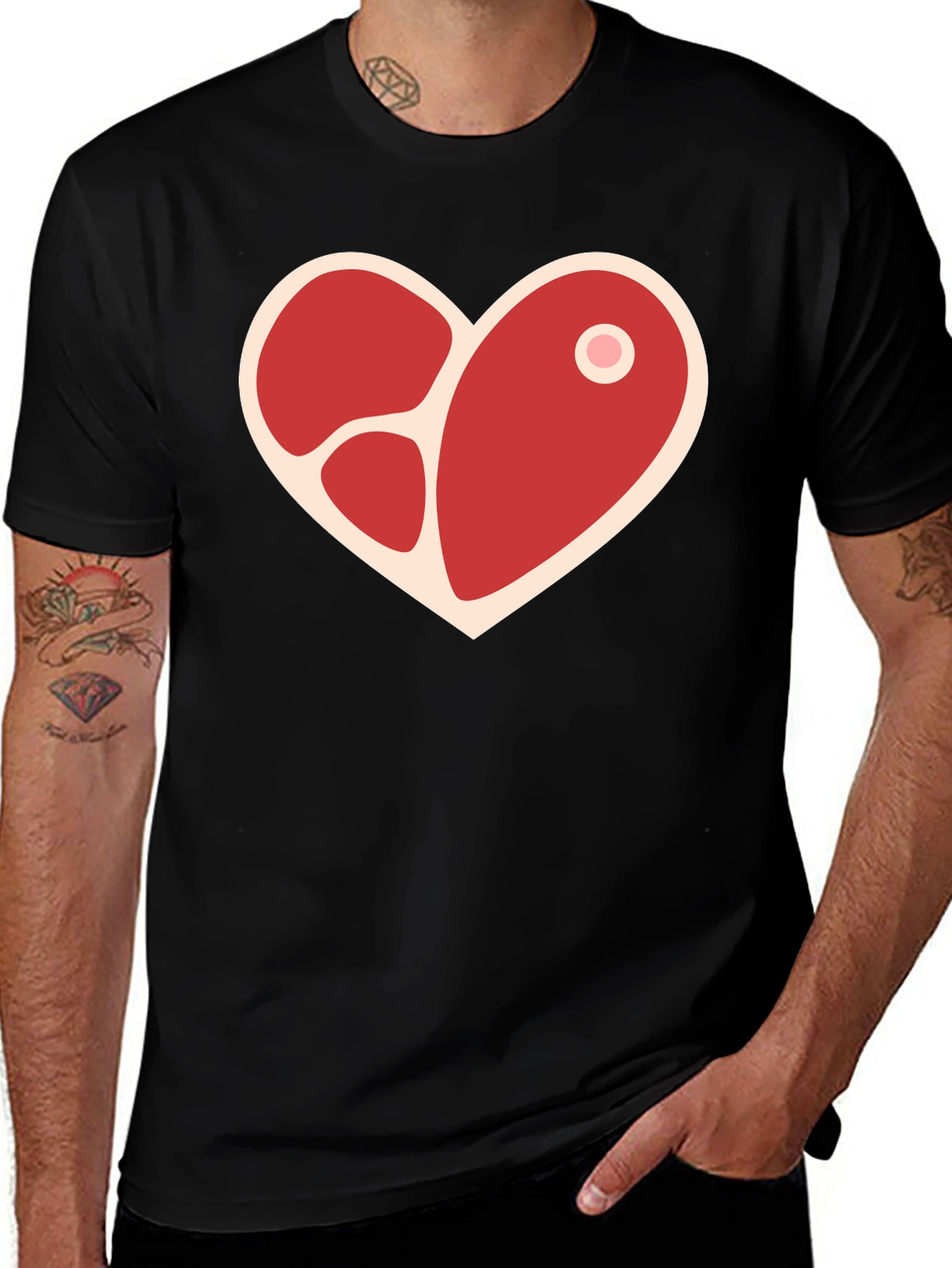 Variant 21 of Meat Heart Graphic T-Shirt - Black Crew Neck Tee