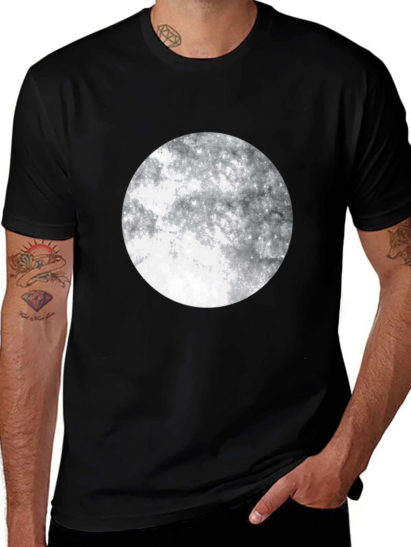 Variant 29 of Lunar T-Shirt - Black Cotton Blend with Moon Design