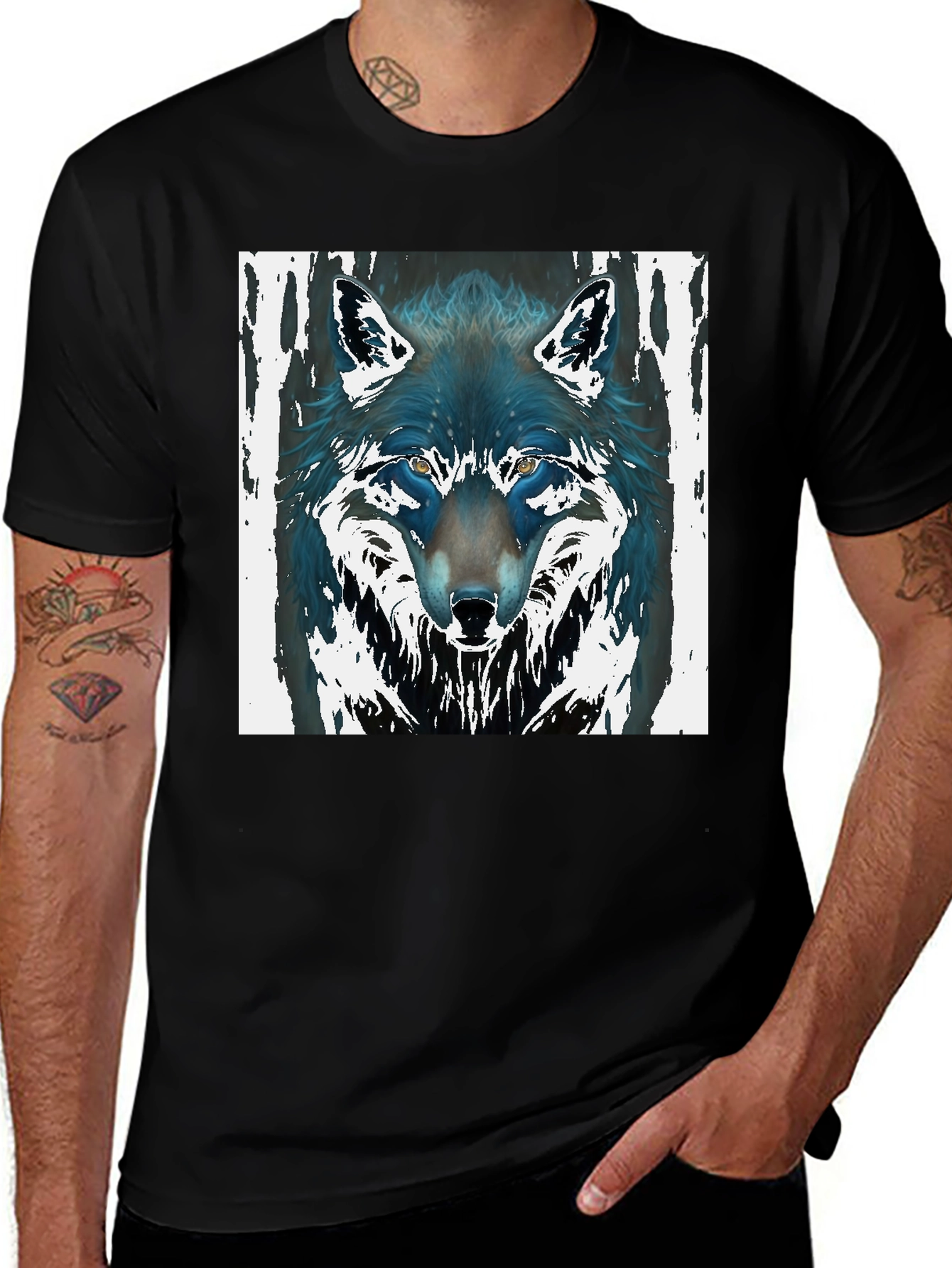 Variant 13 of Wolf Graphic Black Tee - Men's Fashion