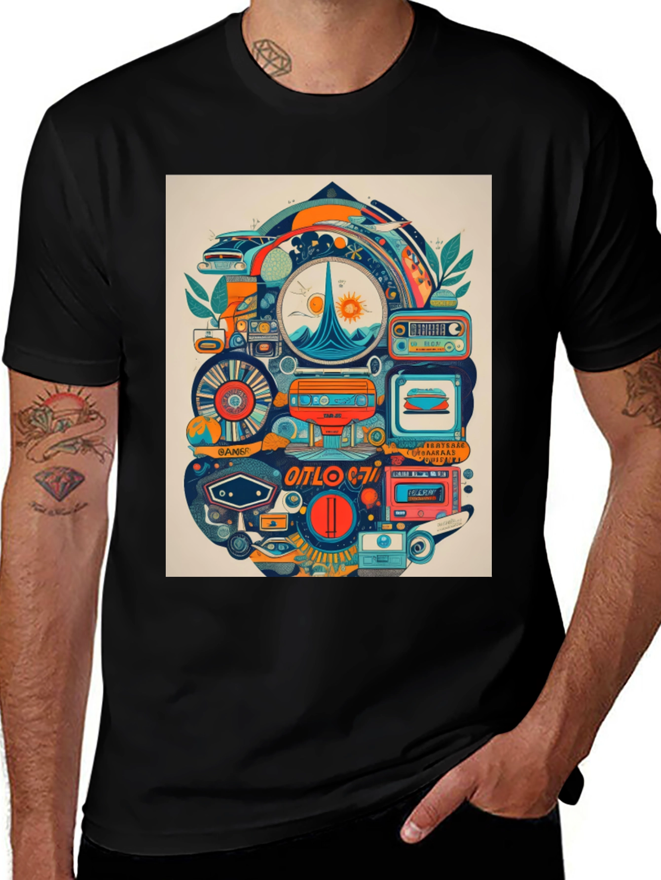 Variant 19 of Retro Collage Graphic T-Shirt - Unique Design