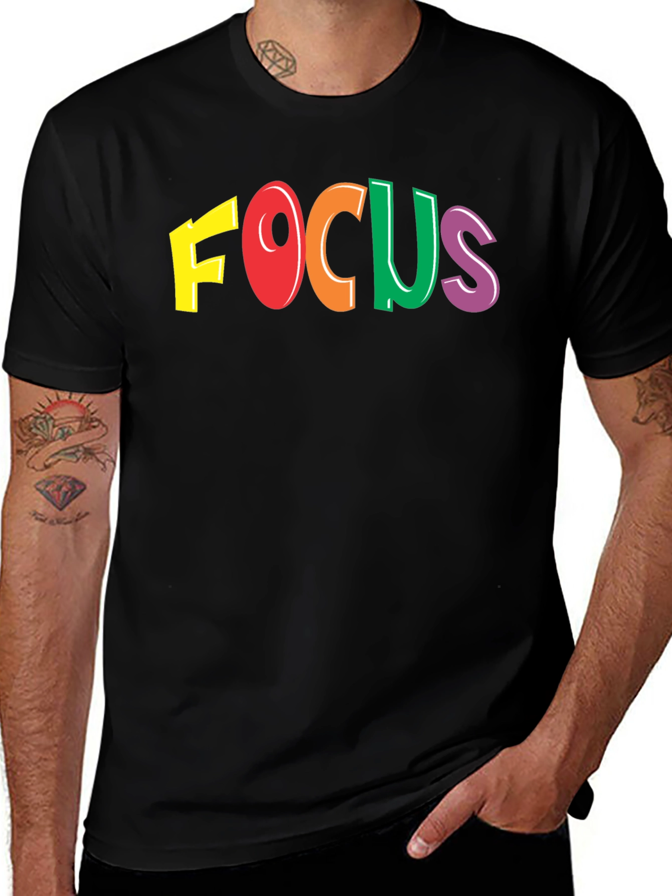 Variant 21 of Colorful FOCUS Graphic T-Shirt - Men's Black Tee