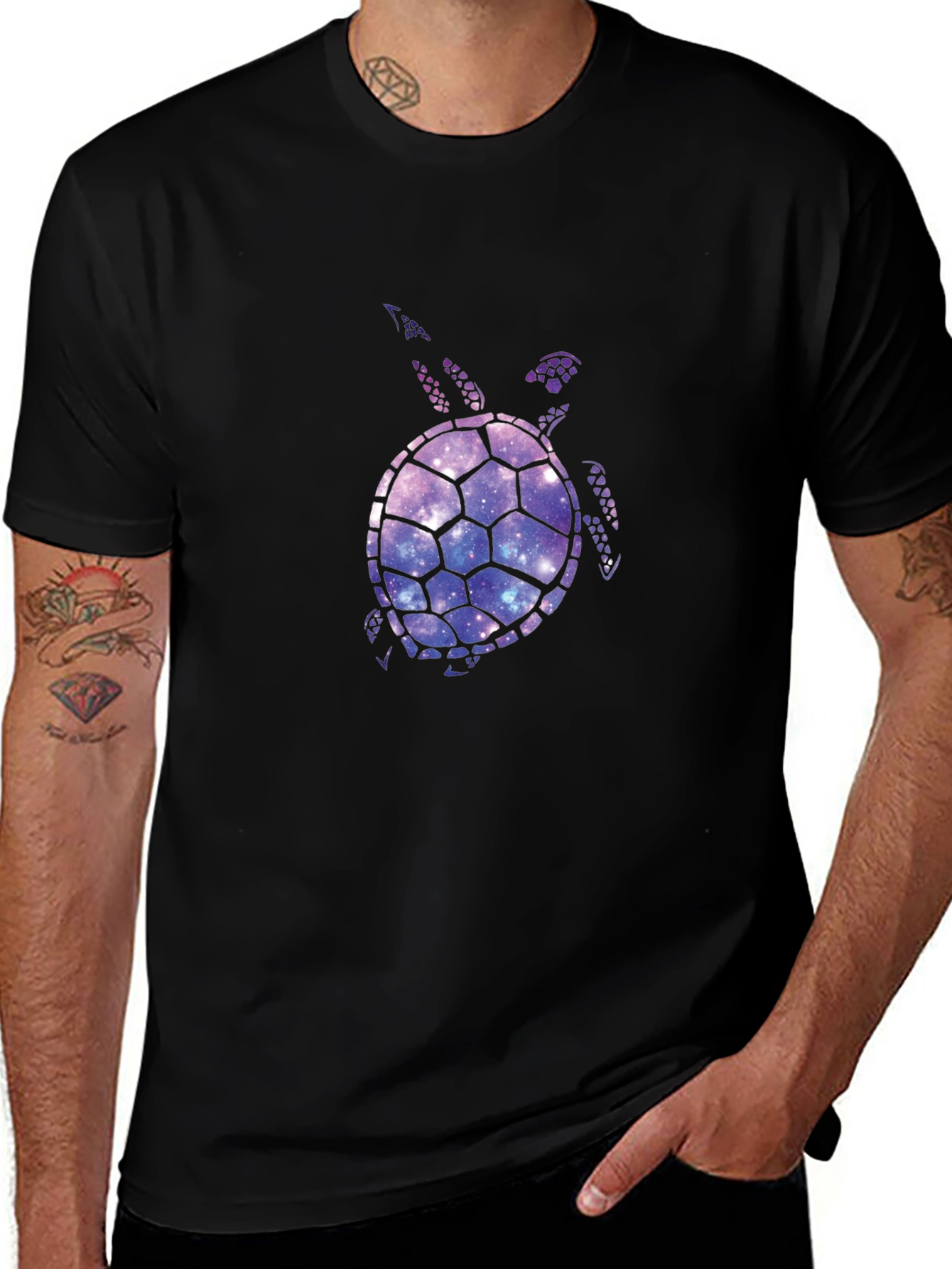 Variant 18 of Galaxy Turtle Graphic T-Shirt - Black Casual Tee