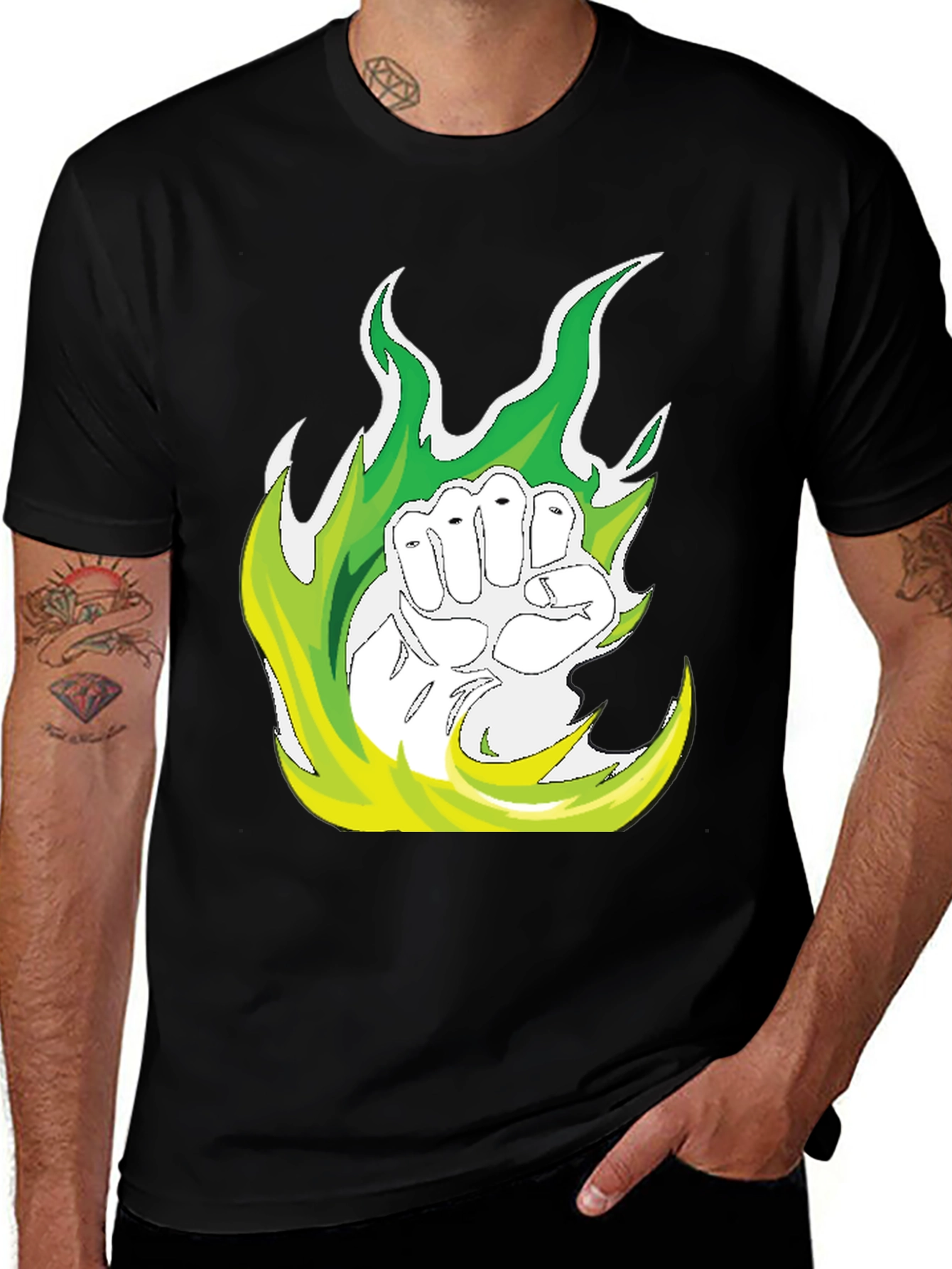 Variant 19 of Fiery Fist Graphic Tee - Black Cotton T-Shirt