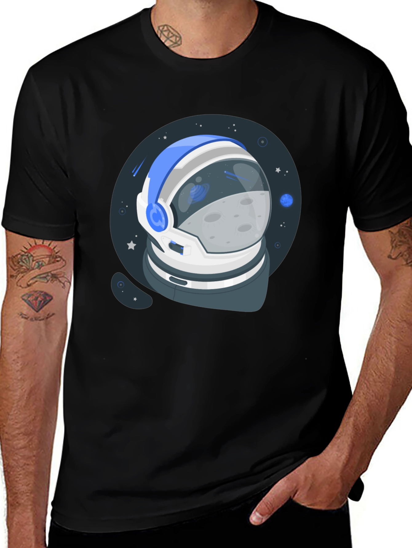Variant 17 of Astronaut Helmet Graphic Black T-Shirt