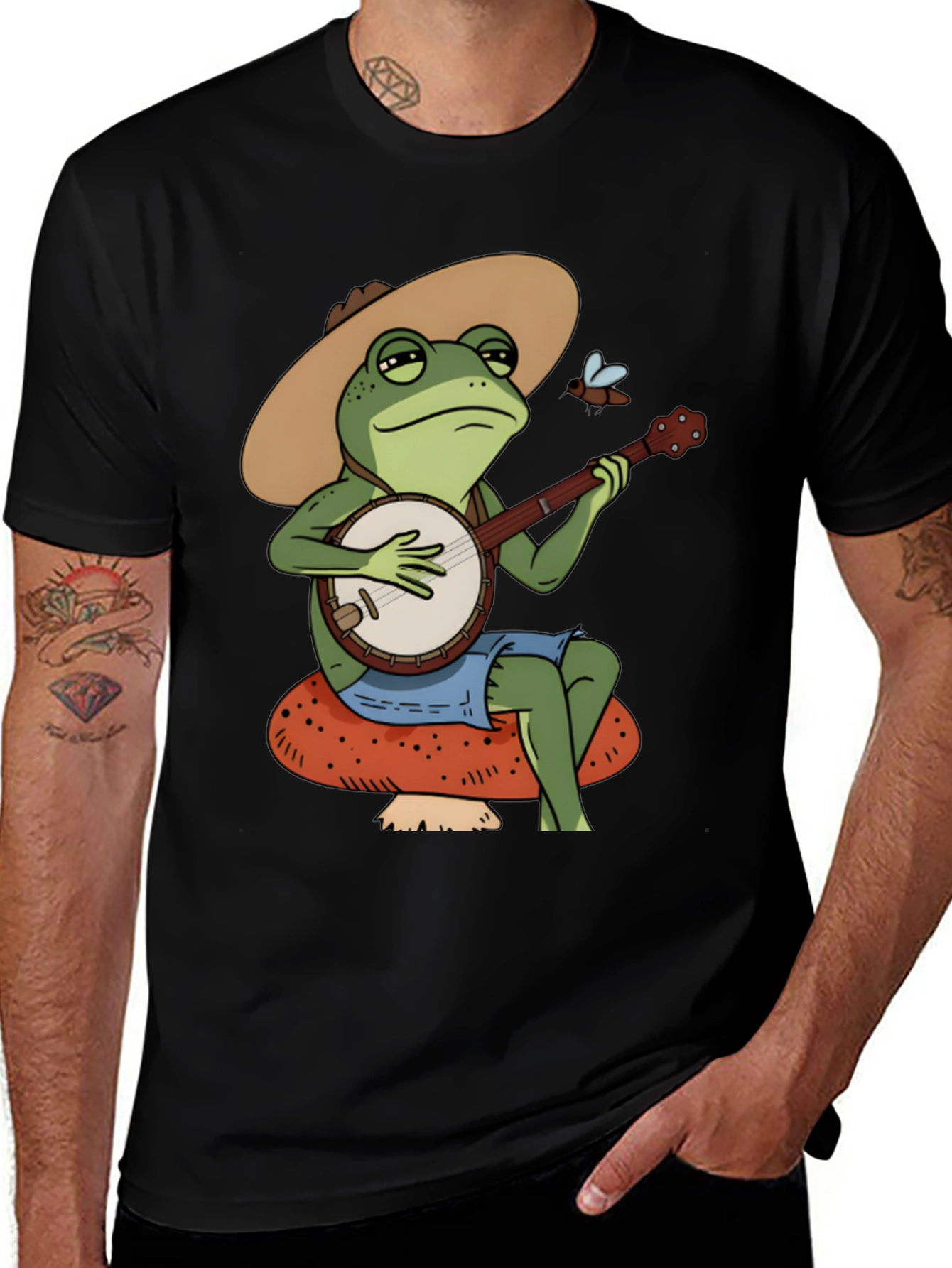Variant 13 of Frog Playing Banjo on Mushroom T-Shirt