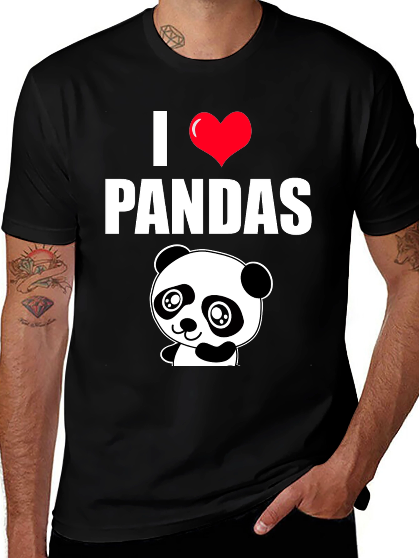 Variant 18 of I Heart Pandas Black Graphic Tee Shirt