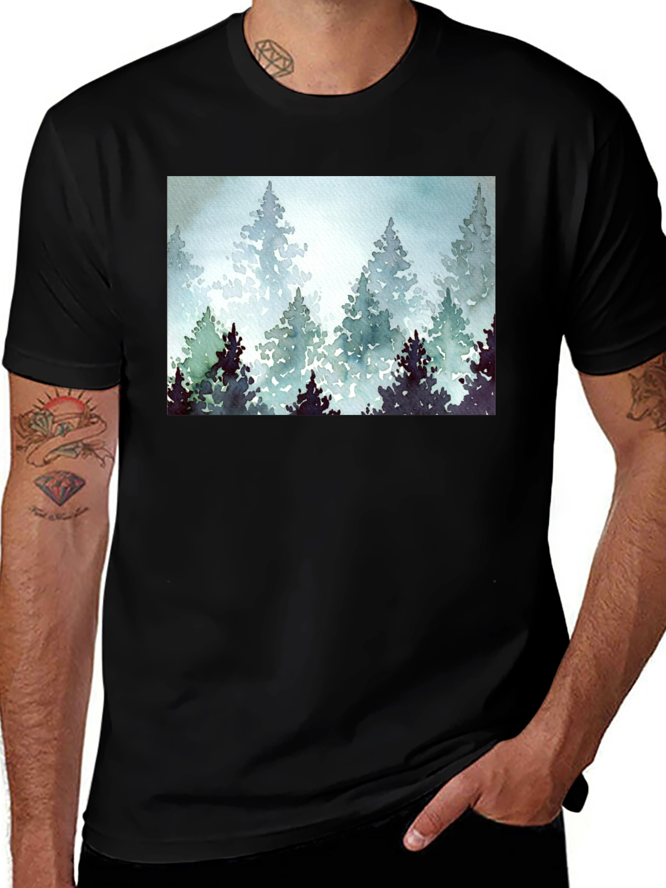 Variant 23 of Forest Watercolor Print Black Tee