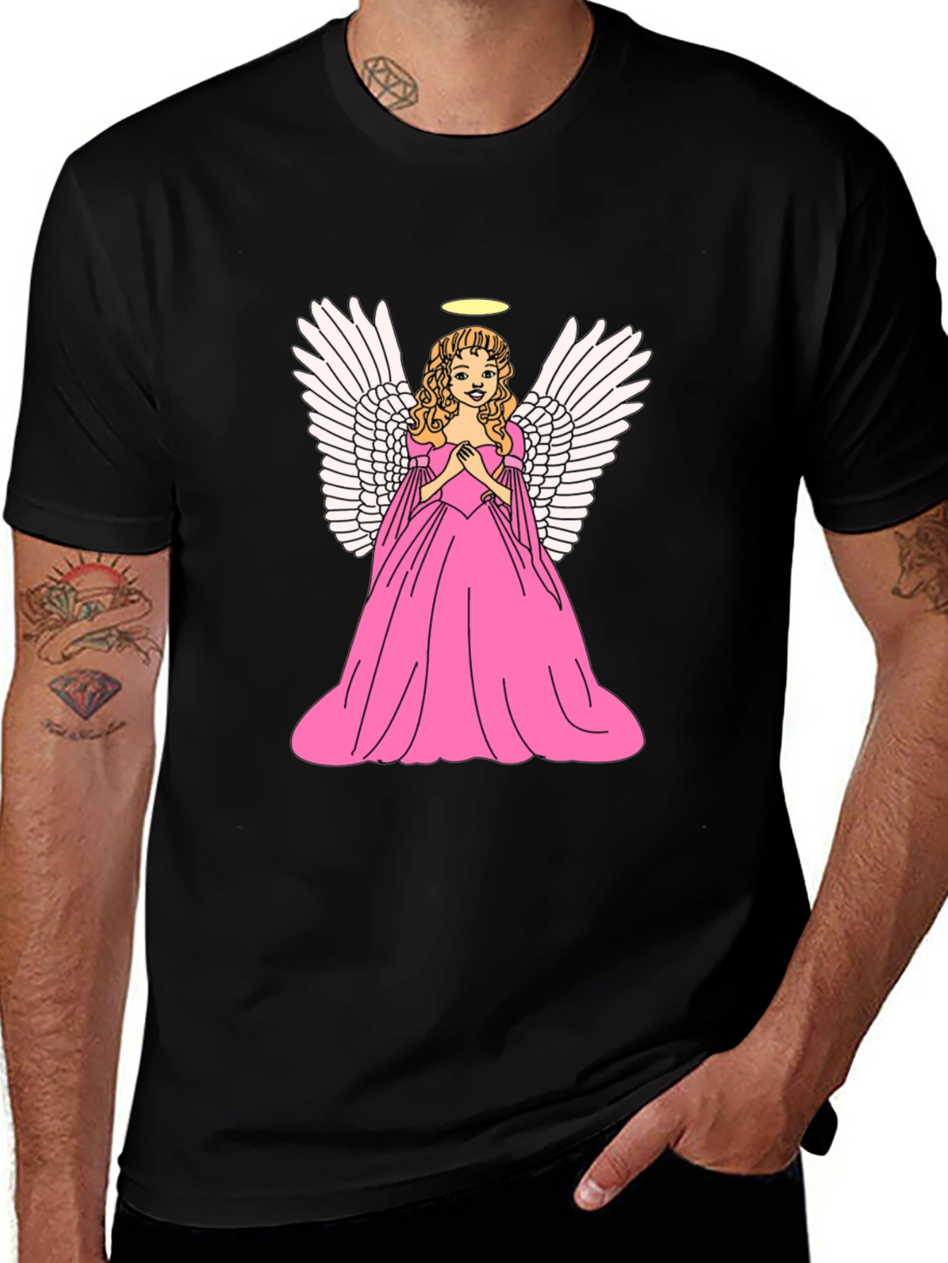 Angel Graphic Tee - Black Cotton T-Shirt
