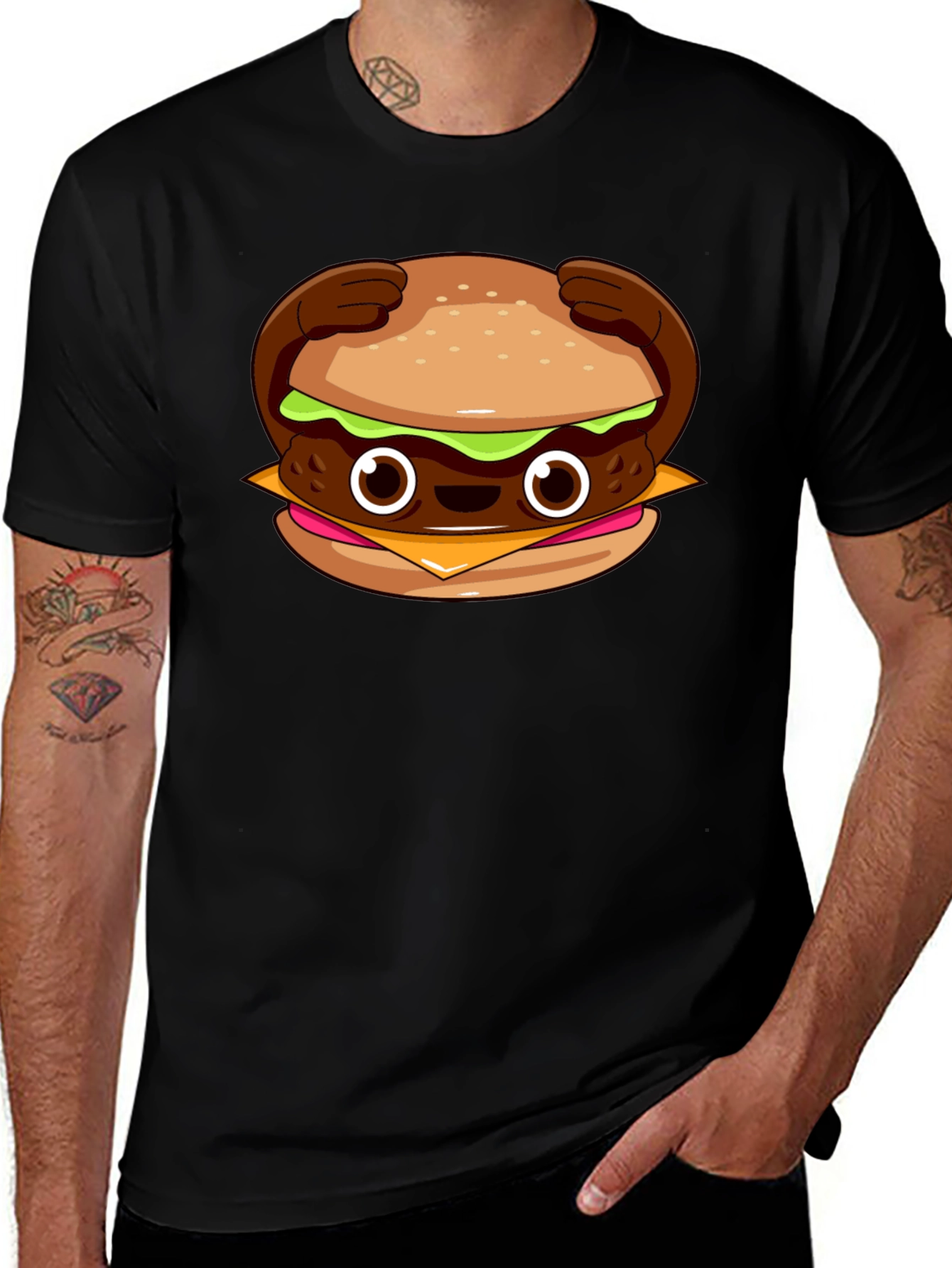 Variant 5 of Cute Burger Graphic T-Shirt - Black