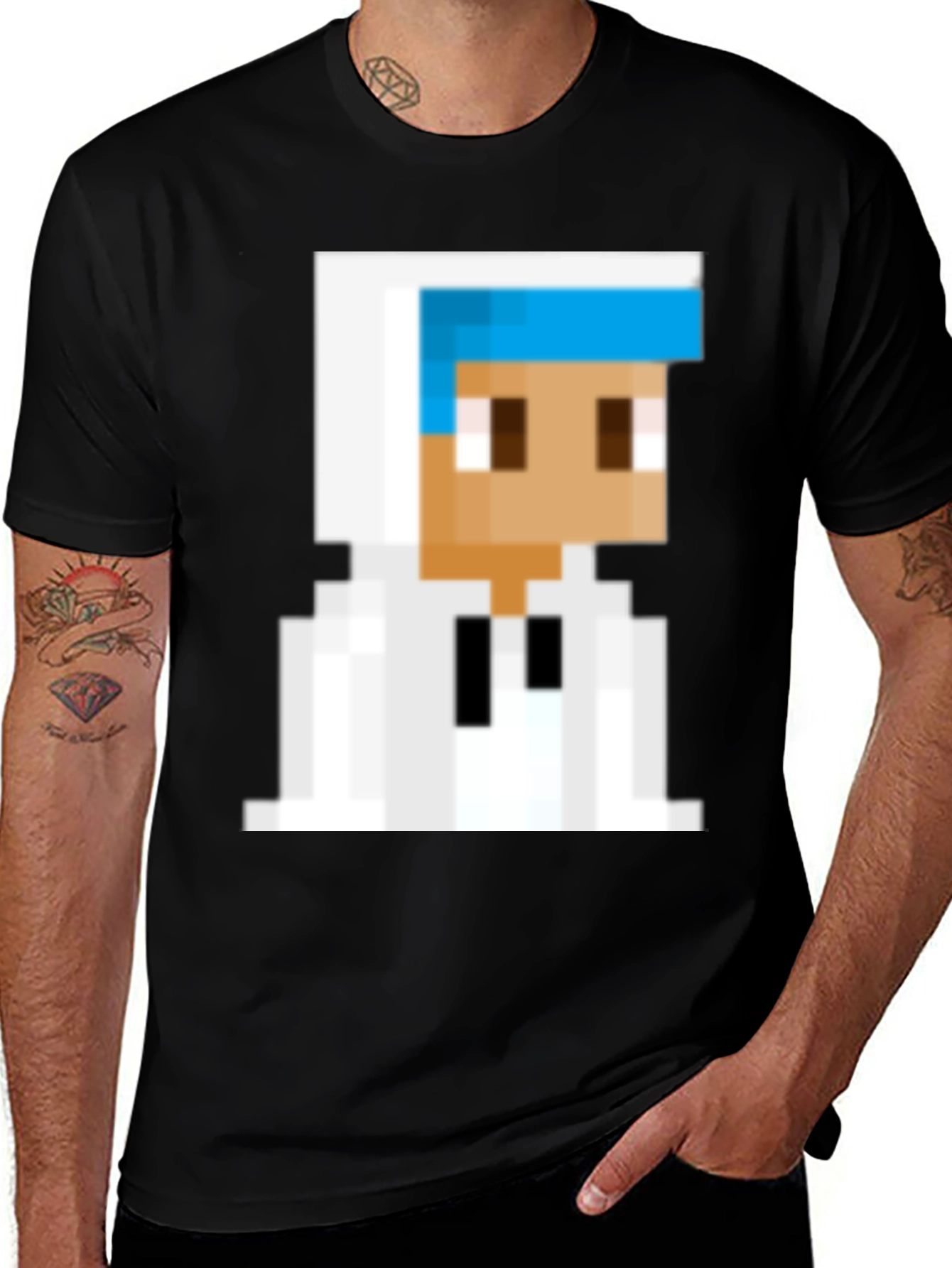 Variant 10 of Pixelated Character Graphic Tee - Black Cotton Blend
