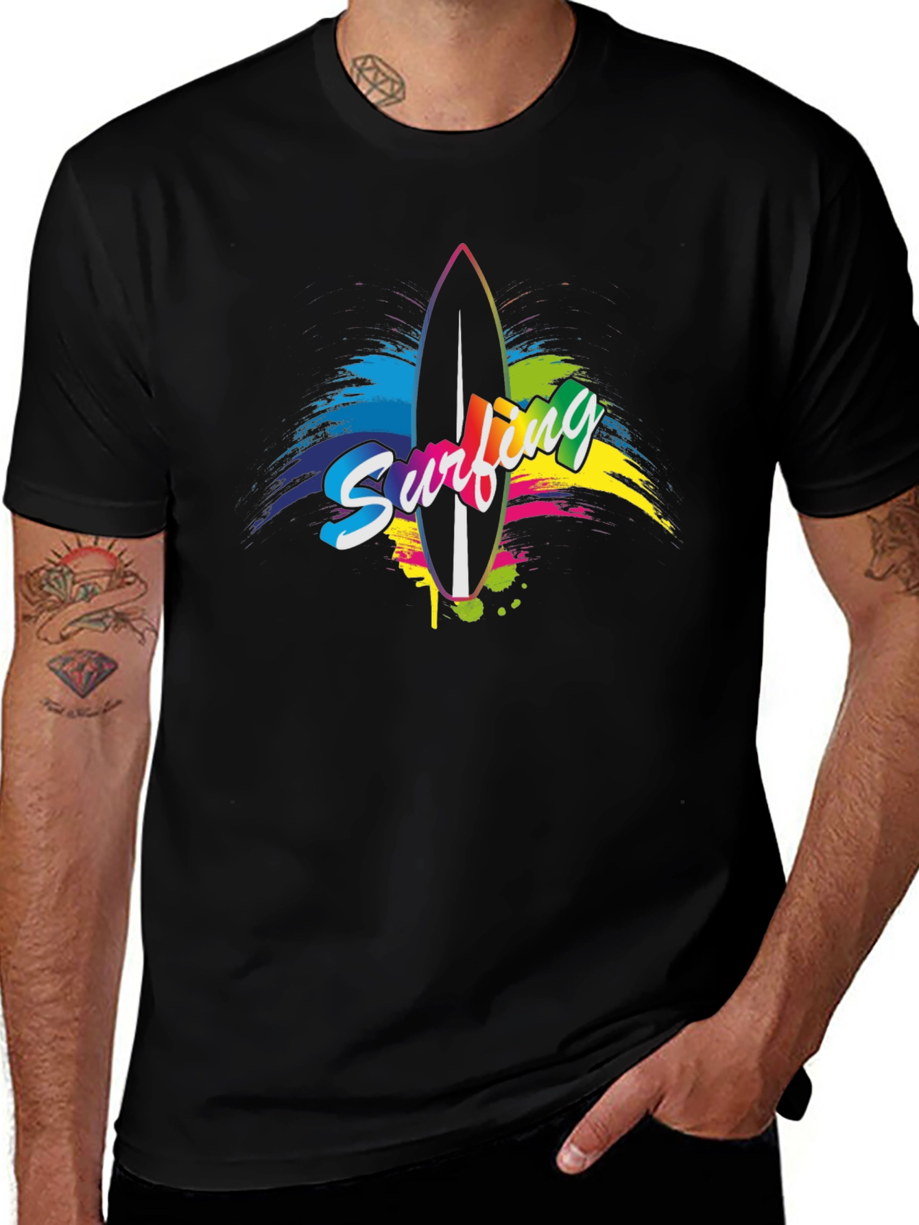 Variant 11 of Surfboard Graphic Black T-Shirt