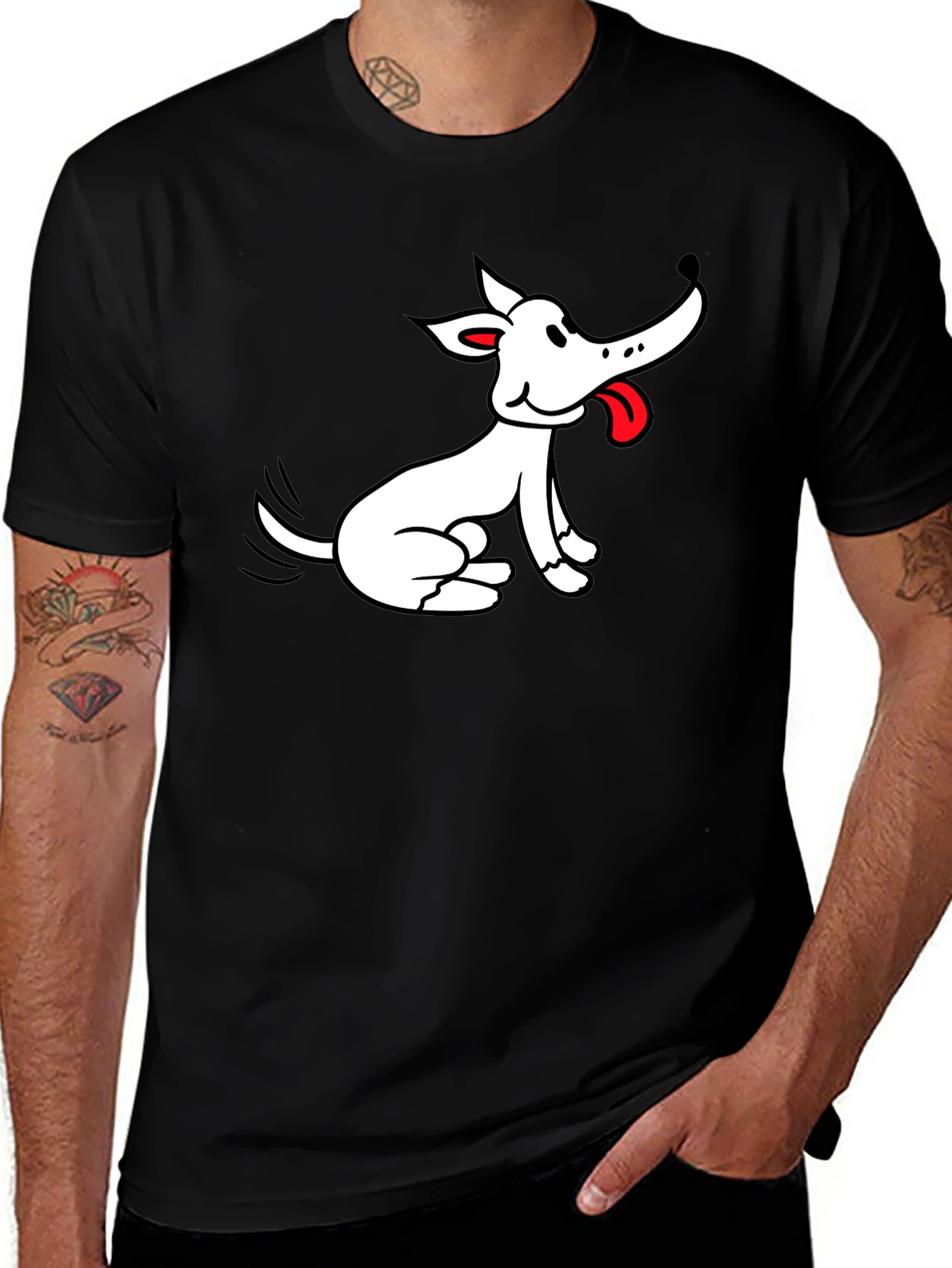 Variant 28 of Cartoon Dog Graphic Black T-Shirt